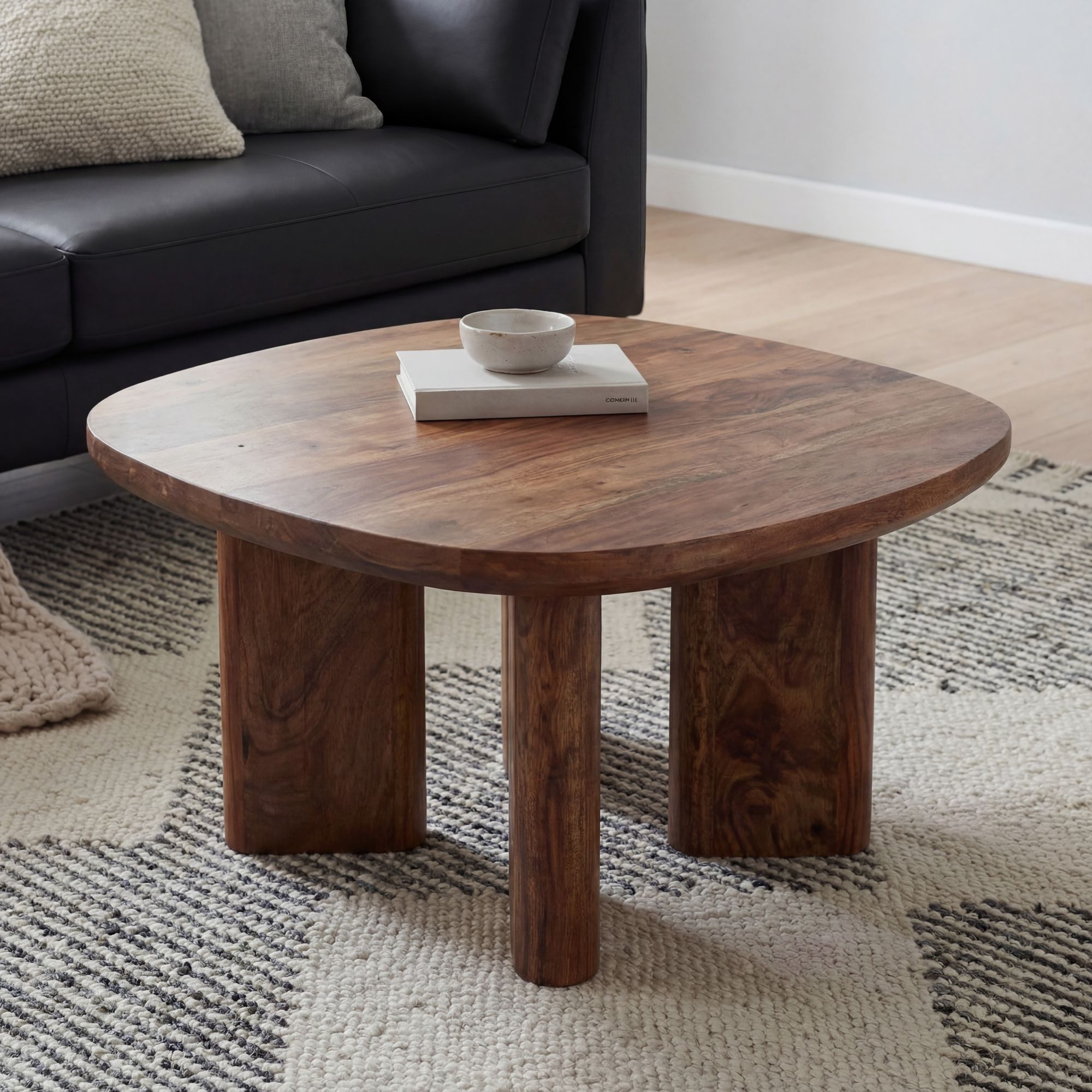 FINEBUY Couchtisch FB116613 Mango Massivholz 60cm Sofatisch Wohnzimmertisch quadratisch (Klares Design trifft warme Holzoptik), Handgefertigt mit Liebe zum Detail