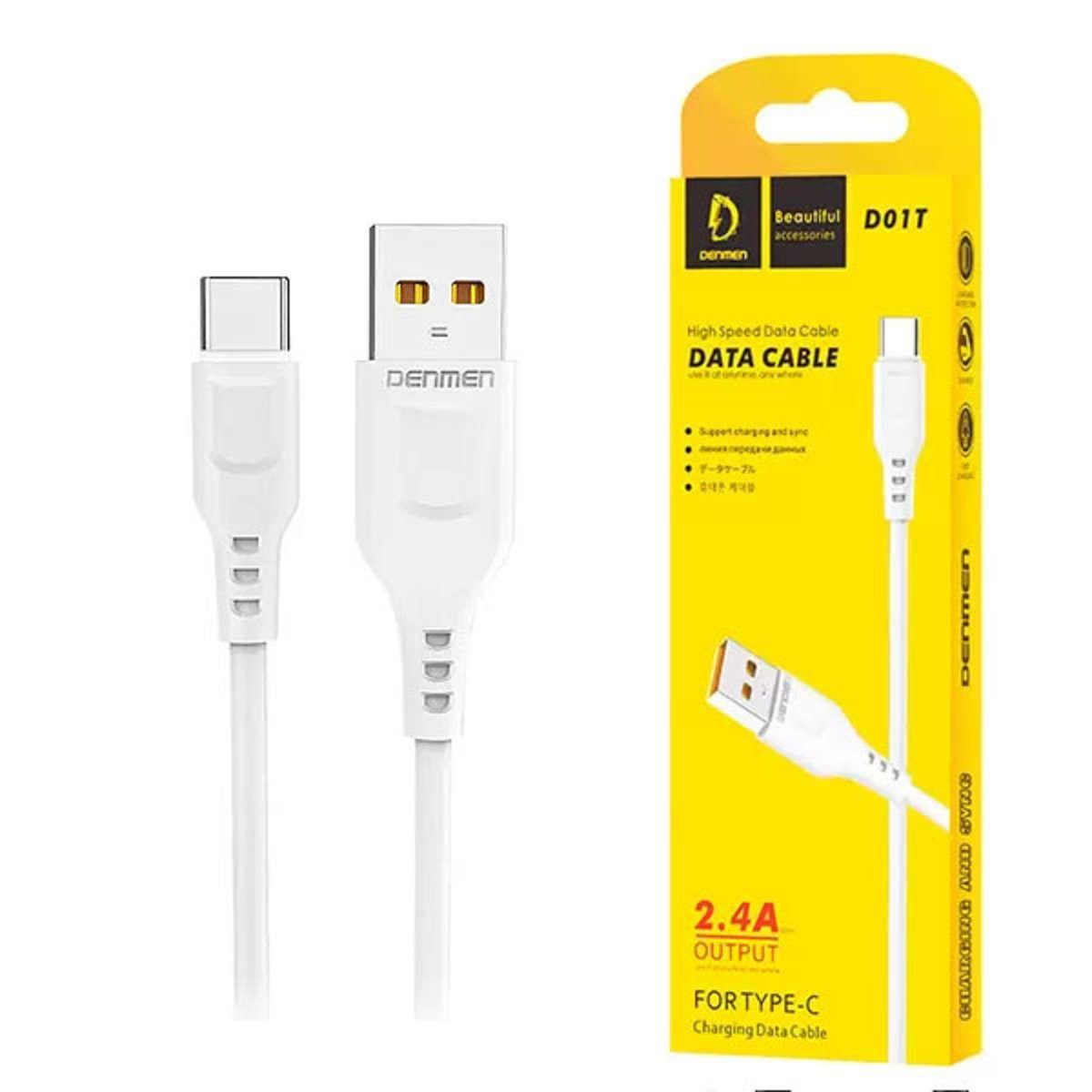 Denmen Denmen Kabel USB - Typ-C 2,4A 12W 1m Schnellladung QC3.0 Weiß D01T-W Smartphone-Ladegerät