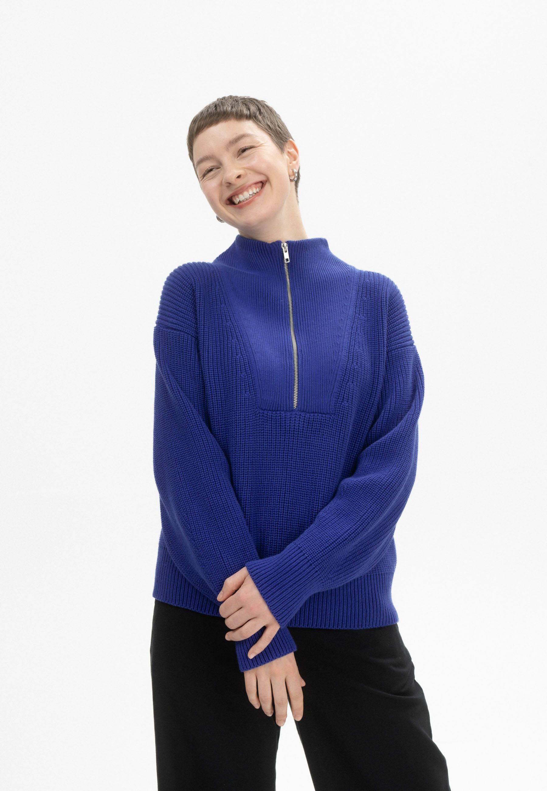MELA Strickpullover Damen Rippstrick Troyer KIMAYA günstig online kaufen
