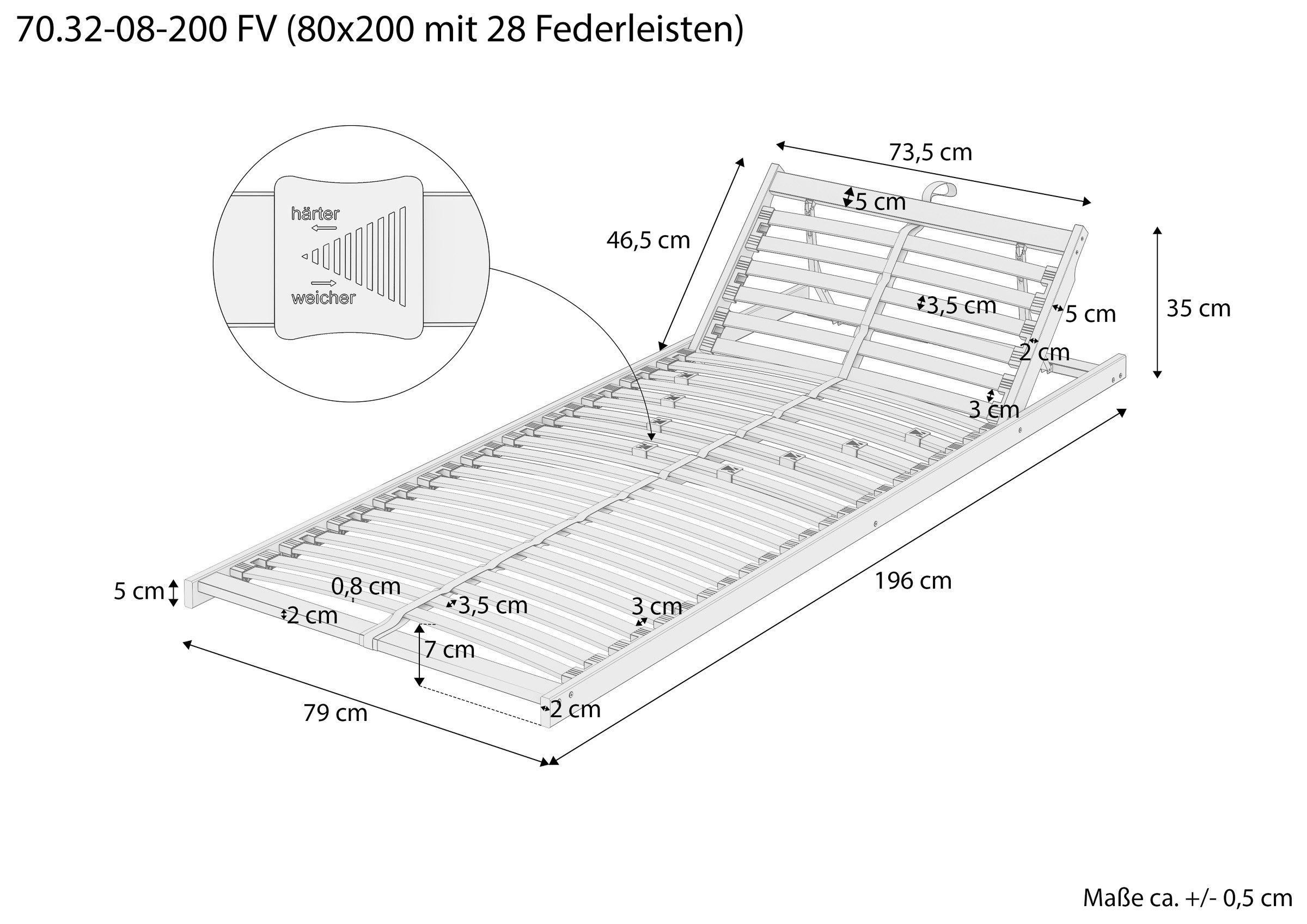 Lattenrost Federholzrahmen Lattenrost Kopfteil verstellbar Doppelpack, ERST-HOLZ, Kopfteil verstellbar
