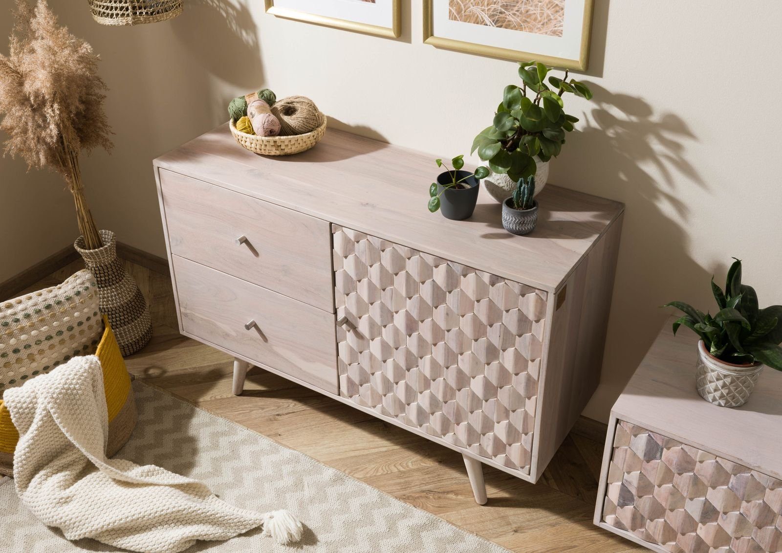 Massivmoebel24 Sideboard (Sideboard Akazie 115x42x75 weiß günstig online kaufen