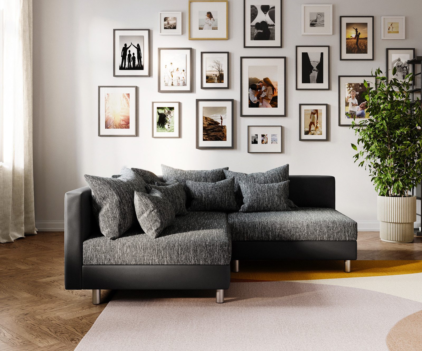 DELIFE Ecksofa Clovis, Schwarz Ottomane Links günstig online kaufen
