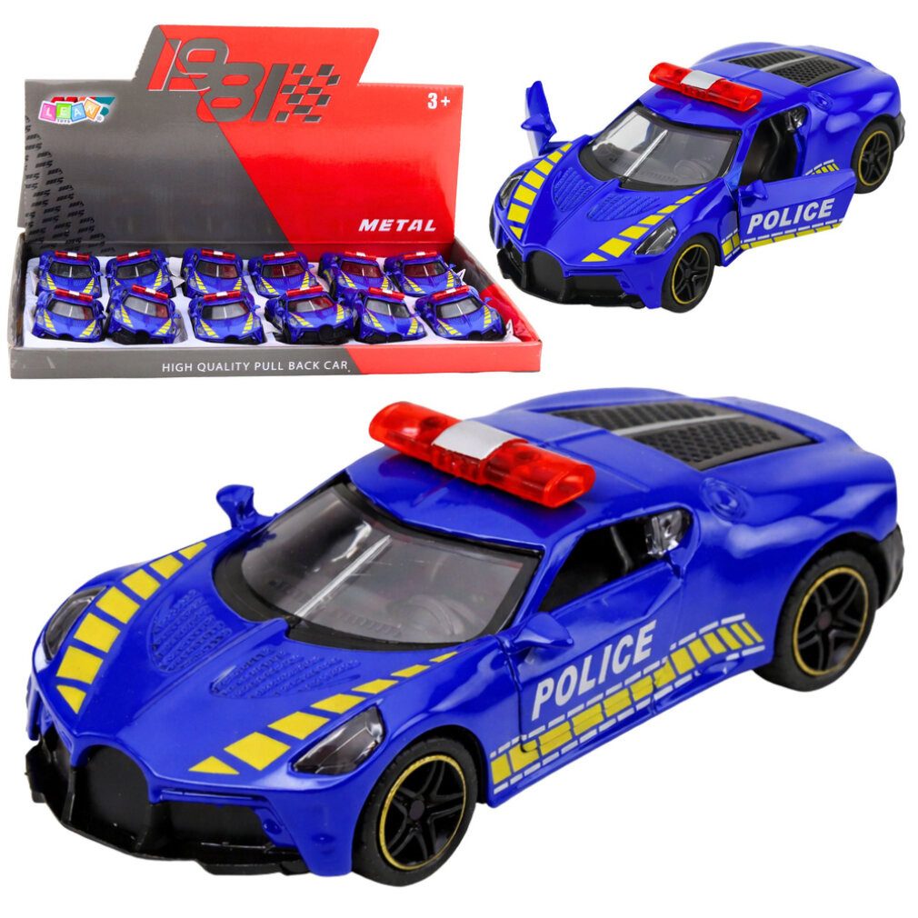 LEAN TOYS Spielzeug-Boot Sportwagen Polizeiwagen mit Motorantrieb, Metallblau, Maßstab 1:43