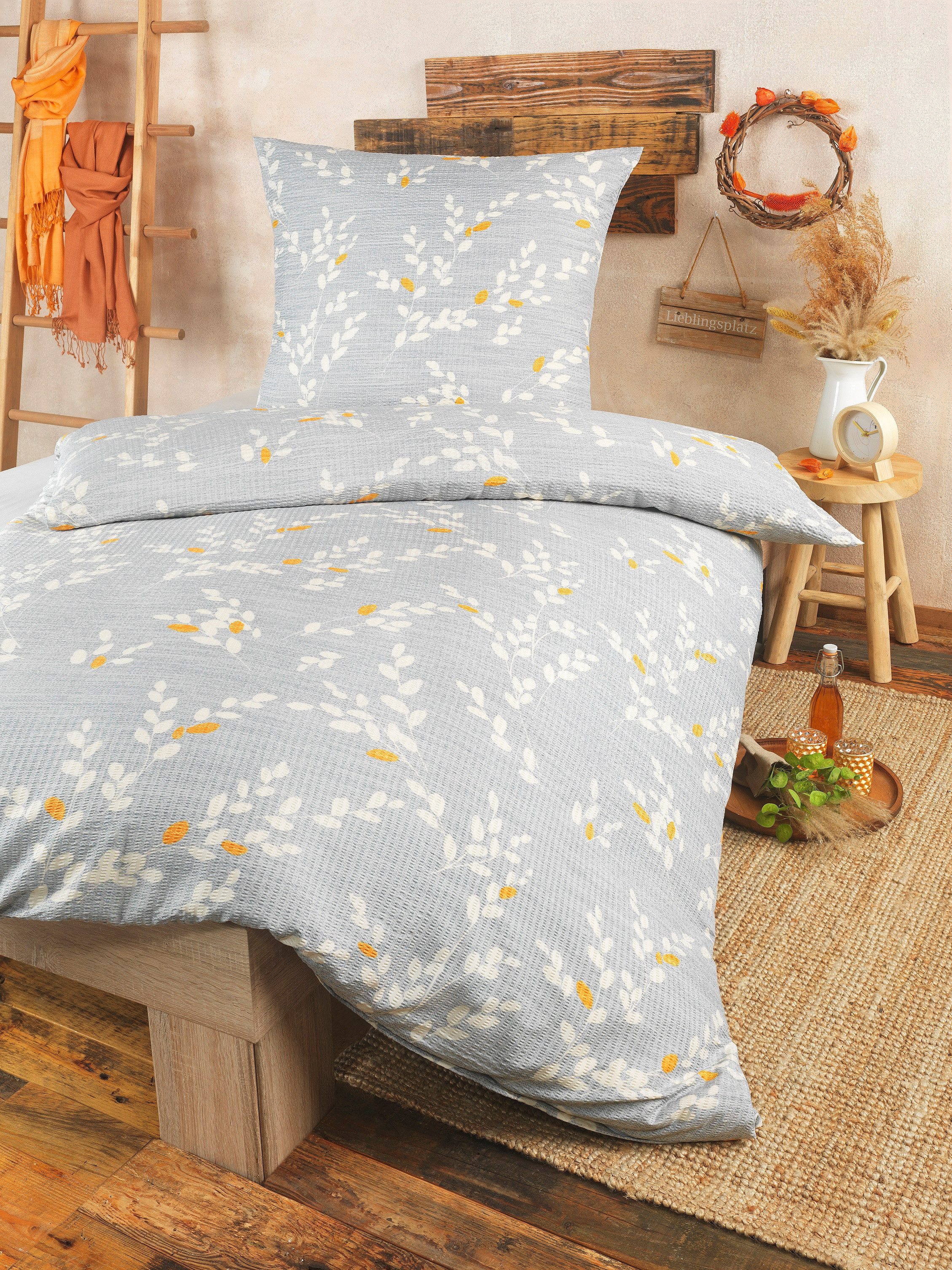 Holiday Heimtex Bettwäsche Bettwäsche 2teilig - im modernen Zweig-Design, 1x Decke 135 x 200cm 1x Kopfkissen 80 x 80cm - waschbar 60°C