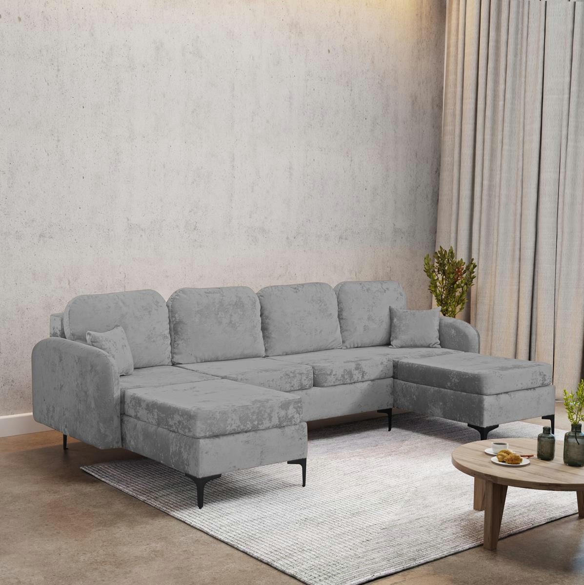 Compleo Ecksofa U -form BELLA, Klassisch, Breite: 294 cm, Metallfüße