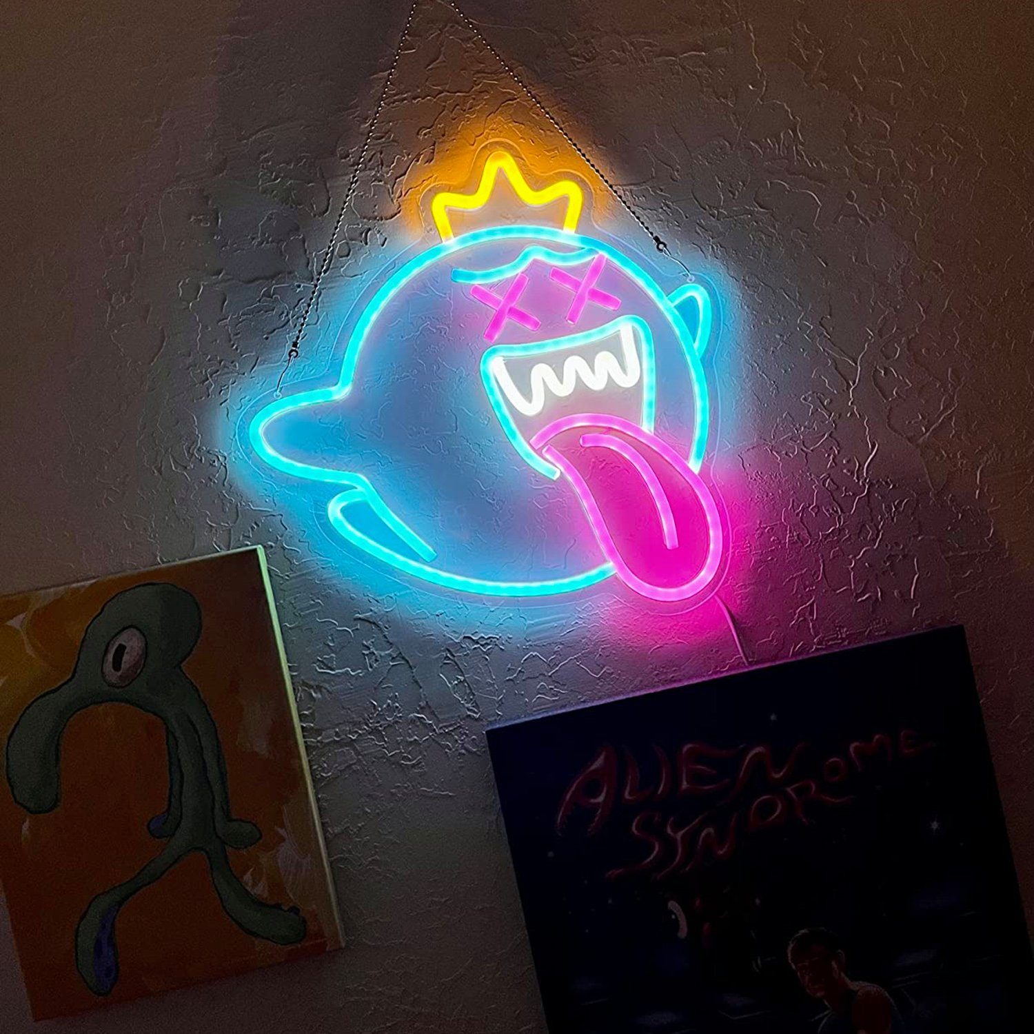 Gaming Deko, Sign, Schild, Geburtstagsfeier Neon Cave Weihnachtsgeschenk Neon LED Zone Dekoobjekt für Blau Man Halloween King Boo MUPOO Gaming