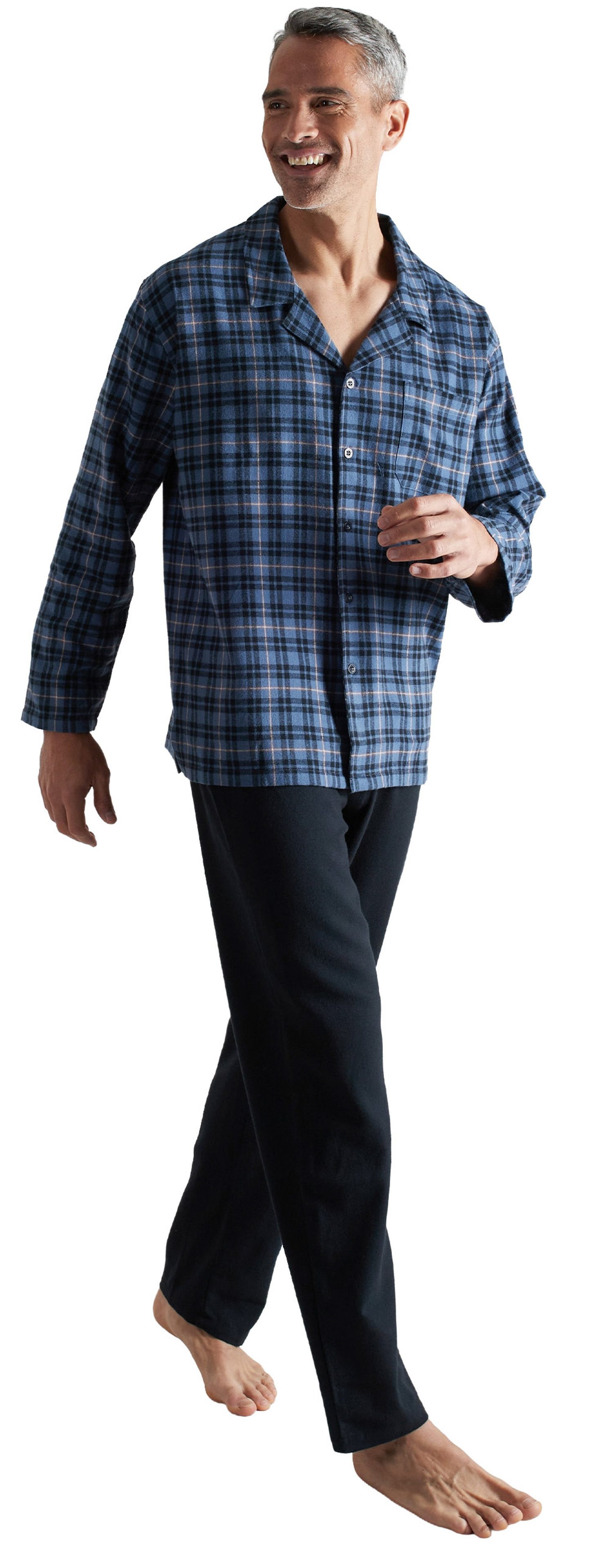 CECEBA Schlafanzug Herren Flanell Pyjama geknöpft (2 tlg) Baumwolle