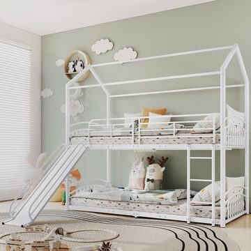 Sweiko Etagenbett (Kinderbett mit Rutsche und Leiter), Metallbett mit Gitter und Fallschutz, 90*200cm