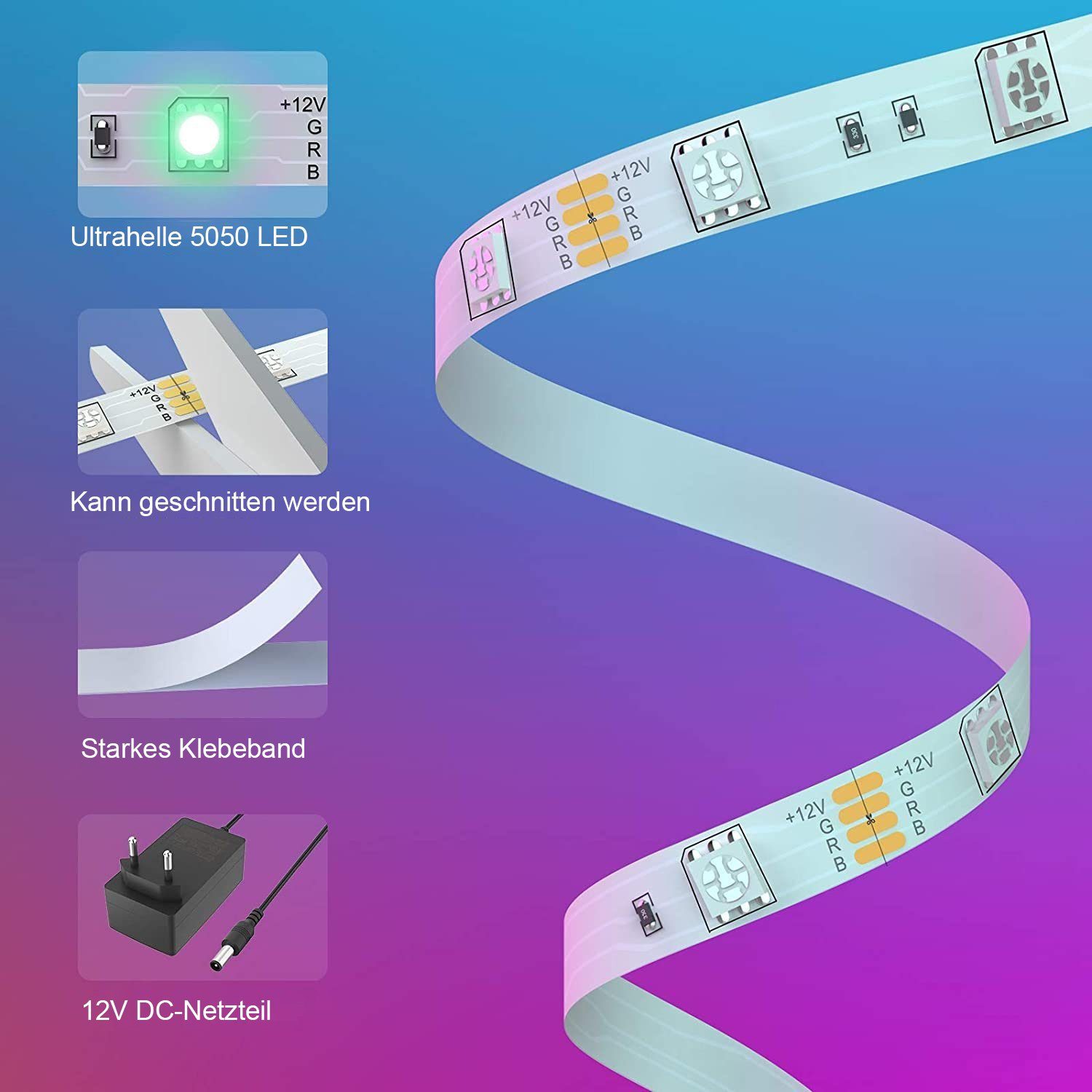 App via Oneid Lichterkette Steuerbar RGB Bluetooth LED-Streifen 10M Farbwechsel mit LED