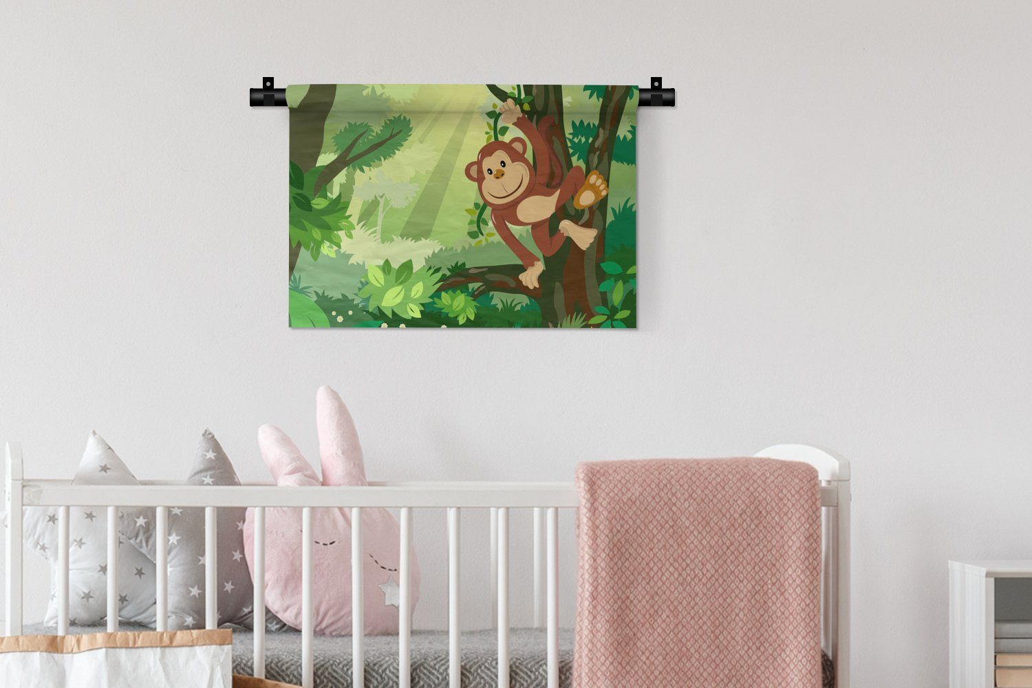 Kinder, - Wohnzimmer, Blumen Mädchen Dschungel - Affe Schlafzimmer, - für Kleid, Jungen Wanddeko Wandbehang, - Kinderzimmer Wanddekoobjekt - MuchoWow