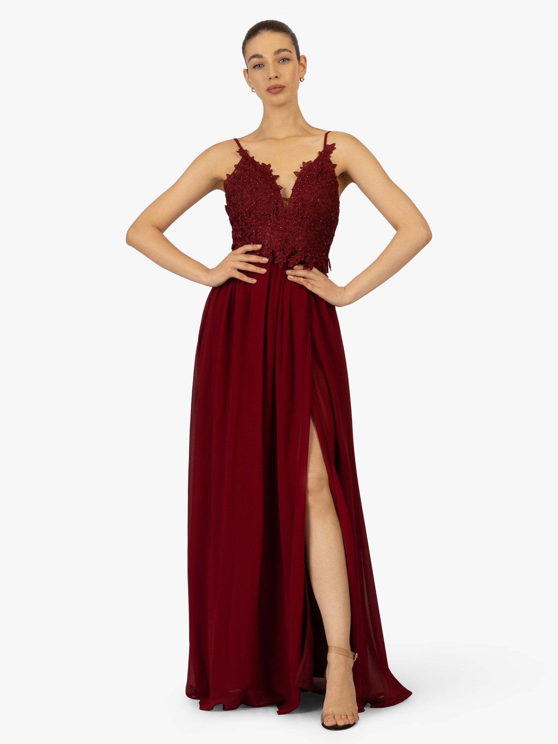 Abendkleid Chiffon aus Spitze, bordeaux Mesh, Kraimod