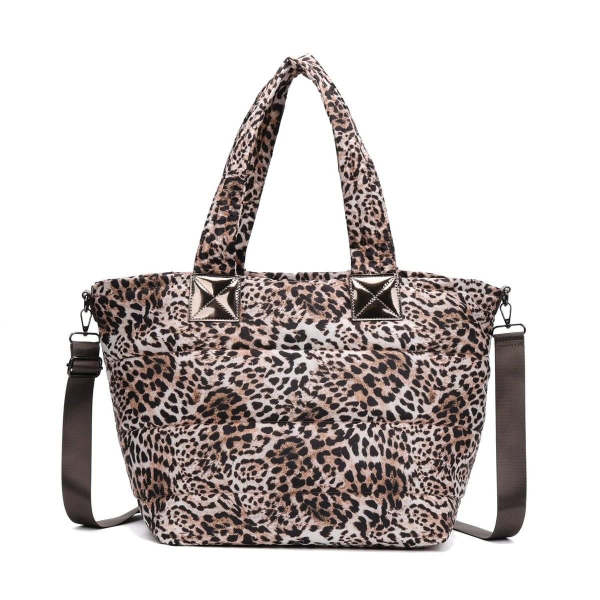 ITALYSHOP24 Schultertasche Damen XXL Shopper Leopard Strandtasche Umhängetasche, Tote Cross Body Bag Freizeit Reisetasche Weekender Nylon Leo Print