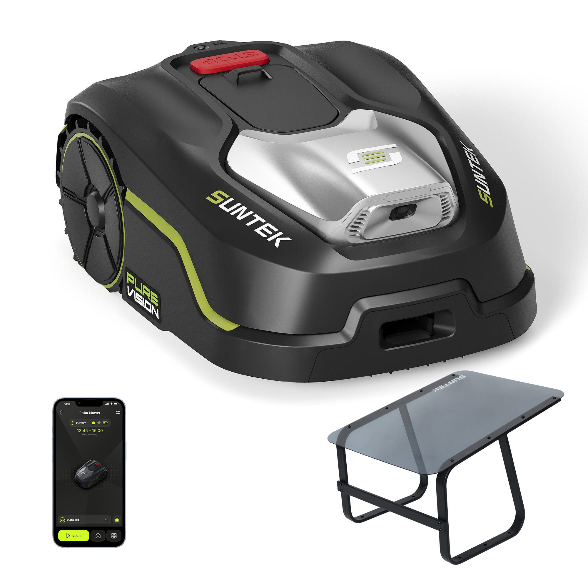 SUNTEK Rasenmähroboter Pure Vision Mähroboter ohne Begrenzungskabel mit Garage, bis 250 m² Rasenfläche, (1-St), 250, App, 35% Steigung