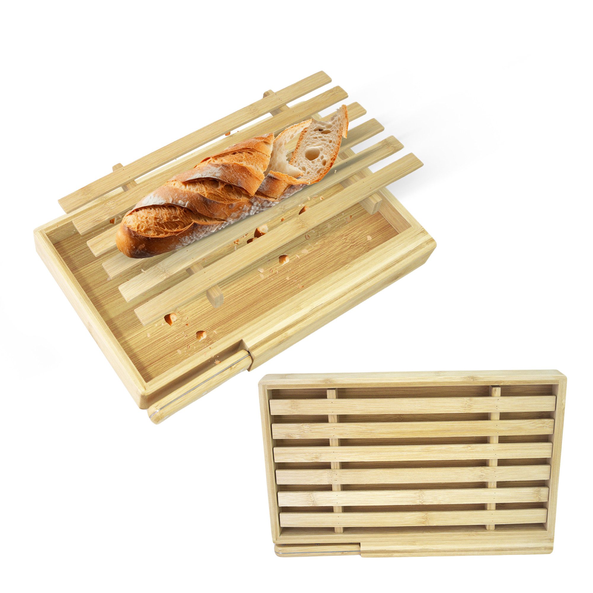 hausleben Brotschneidebrett Brotschneidebrett Bambus mit Messer, 33,5x21,5x3,5 cm #1, (1-St), Perfekte Schneideunterlage für Brot & Brötchen