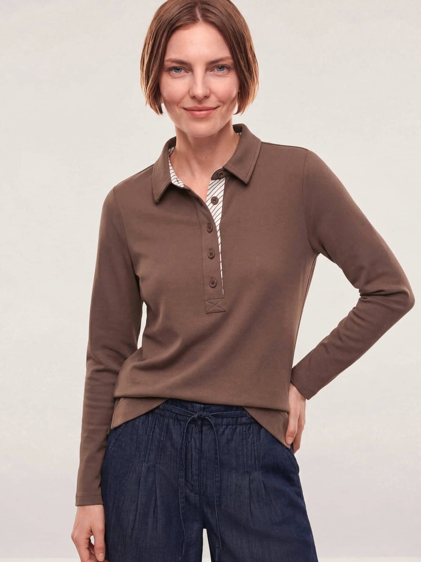 Walbusch Poloshirt Damen Poloshirt aus Baumwolle Polokragen Langarm, pflegeleicht