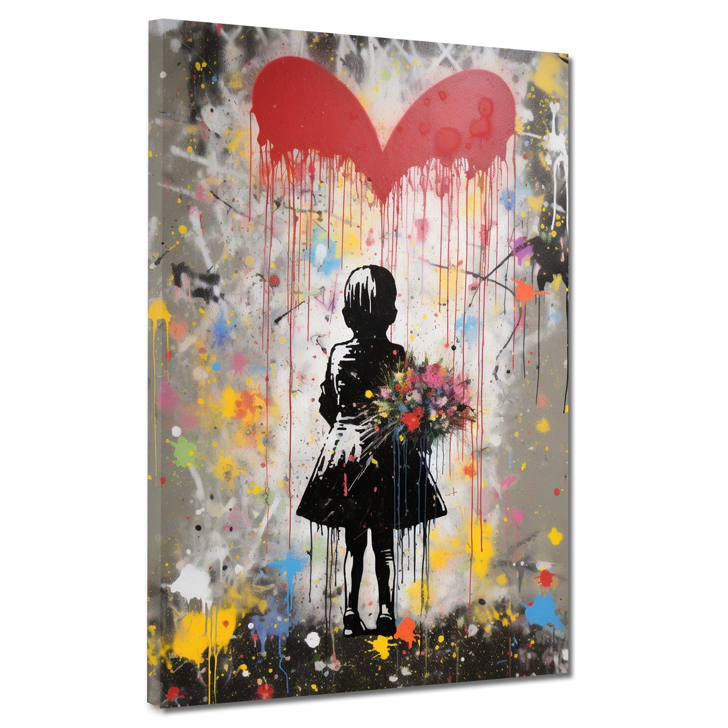 Leinwandbild Street Art Mädchen mit Herz abstrakt Leinwandbild Wandbild Kunstdruck