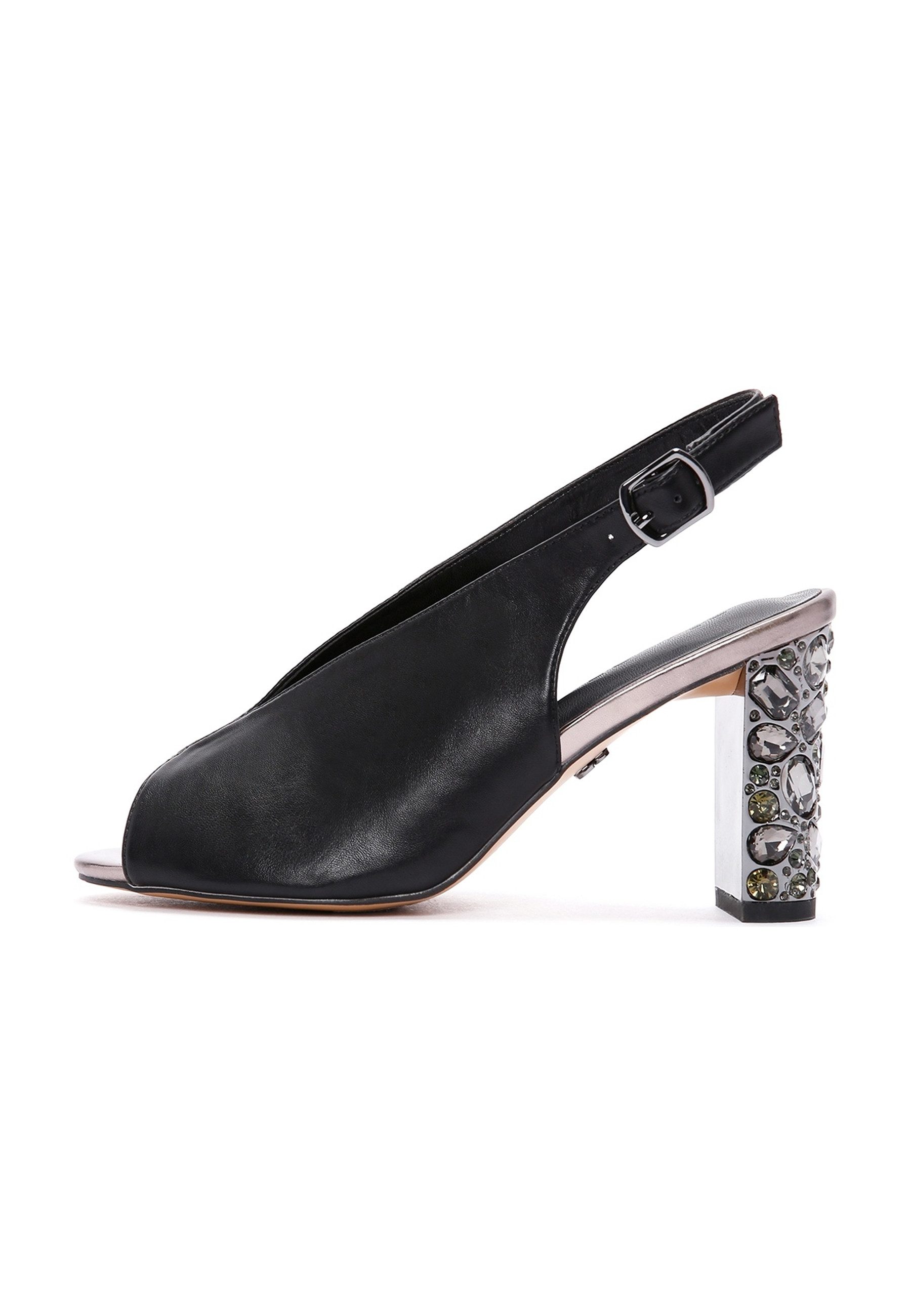 Derimod Sandaletten mit hohem Absatz aus Kunstleder Sandale Kunstleder, Verzierter Absatz, Slingback-Riemen, Peep-Toe