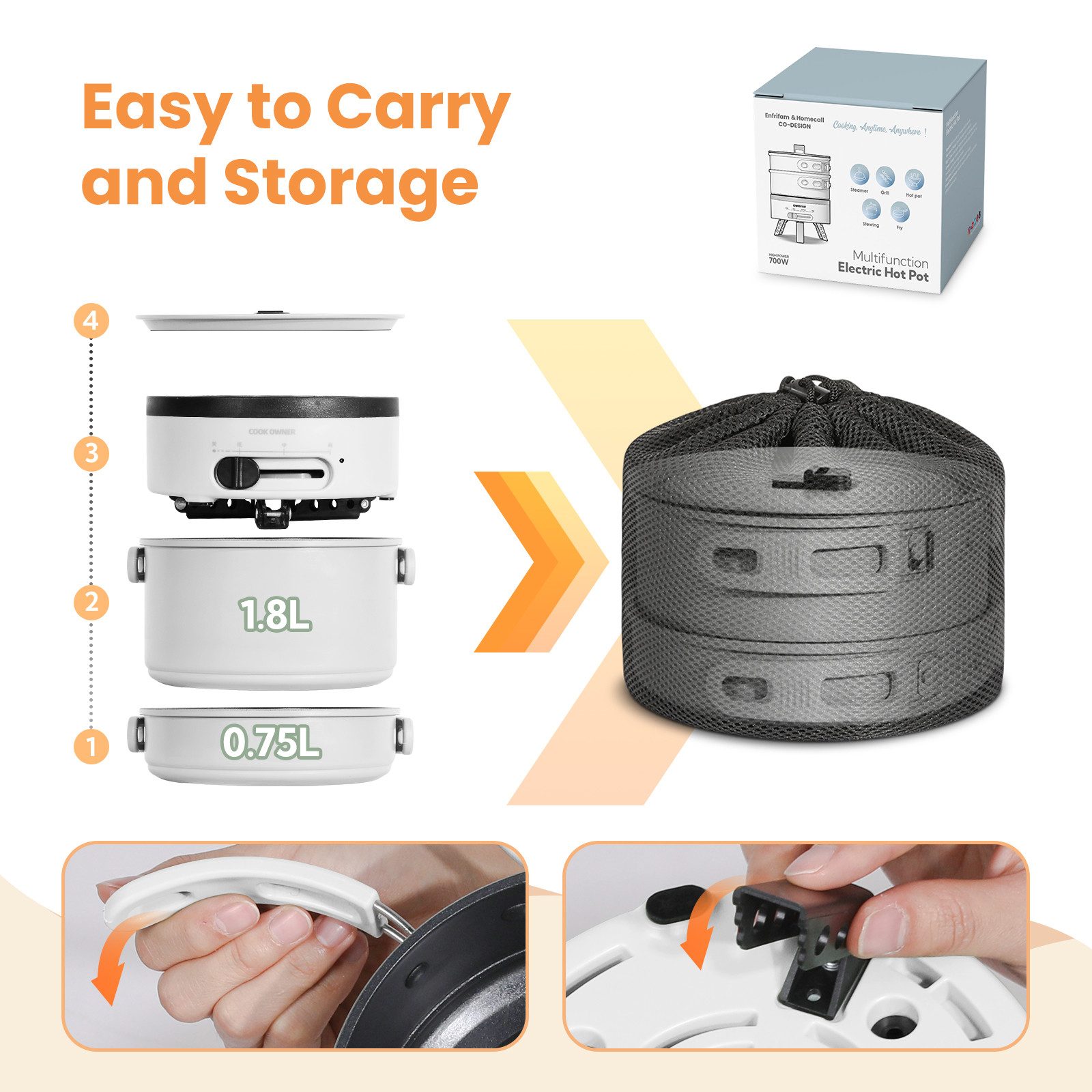 ENFRIFAM Elektrische Multipfanne Elektrische Hot Pot, Multikocher, Elektrische Pfannen, Campingkocher, 700,00 W, Fondue Set, Ideal für Büro Wohnheime Hotels Reisen Wohnwagen