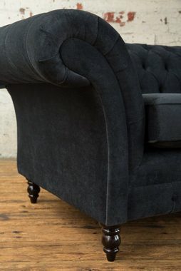 JVmoebel Chesterfield-Sofa Design Sofa 3 Sitzer Couch Polster Luxus Textil Chesterfield, Die Rückenlehne mit Knöpfen.