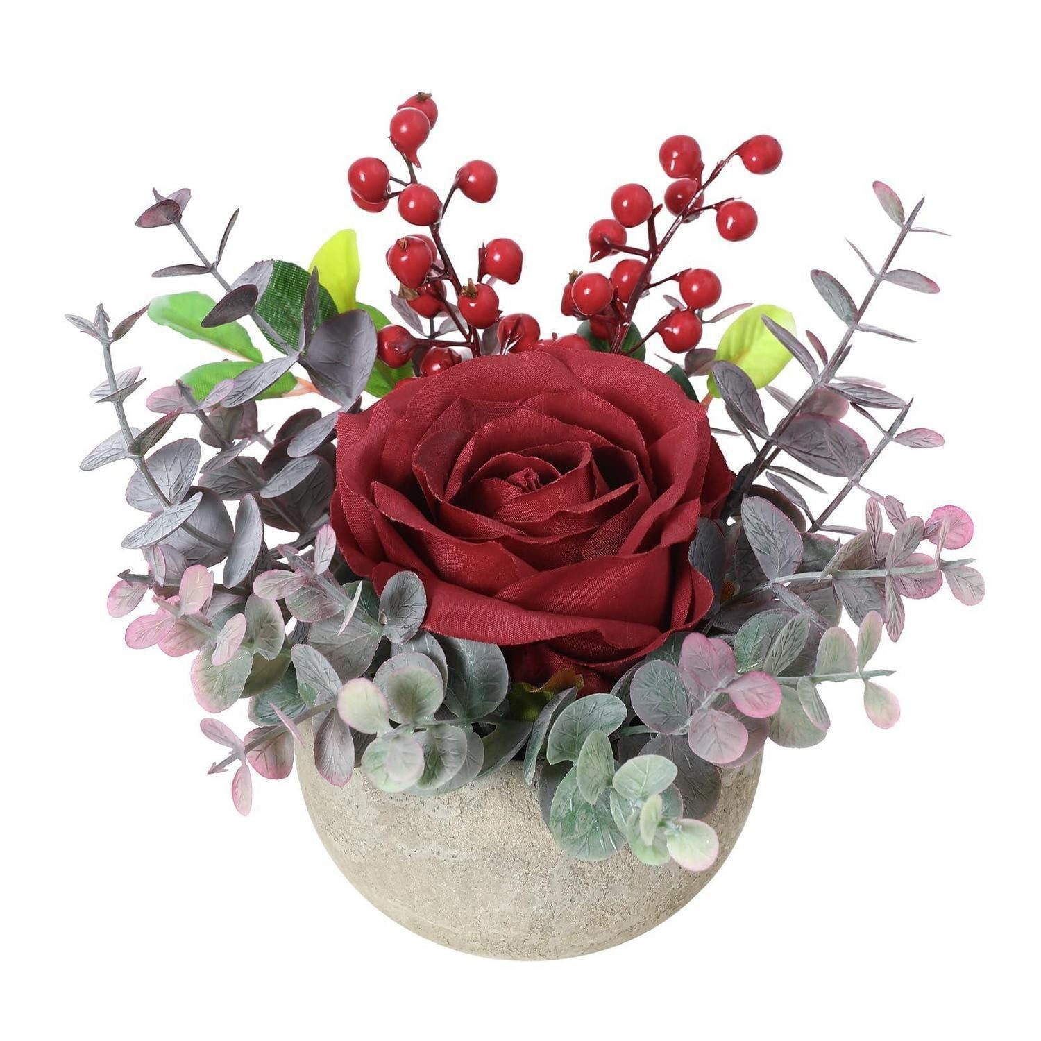 Kunstblume Künstliche Blumen Rose Deko mit Topf Burgundy, LuxusKollektion, Höhe 12 cm