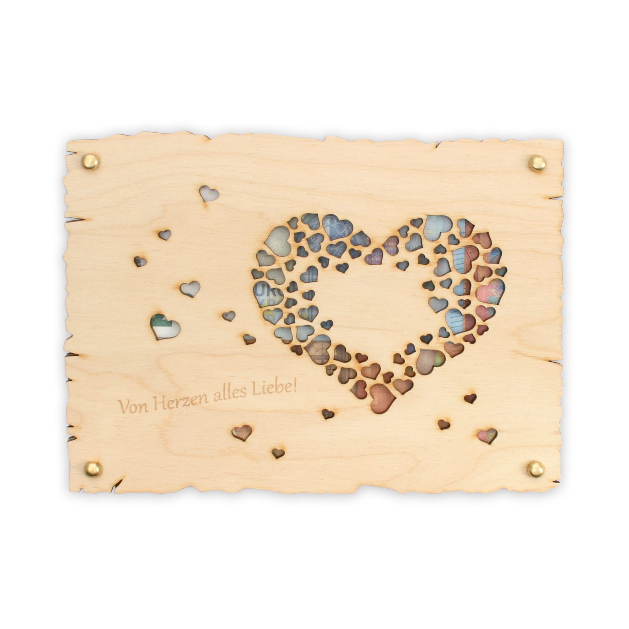 Glückwunschkarte „Von Herzen alles Liebe“ - Glückwunsch-Karte aus Holz für alle Anlässe