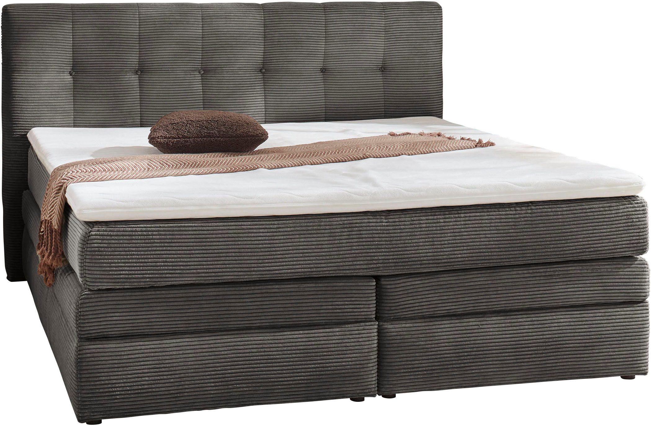 Jockenhöfer Gruppe Boxspringbett AMY in Cord, erhältlich in den Breiten 180cm & 200cm, mit Bettkasten & Kaltschaum-Topper