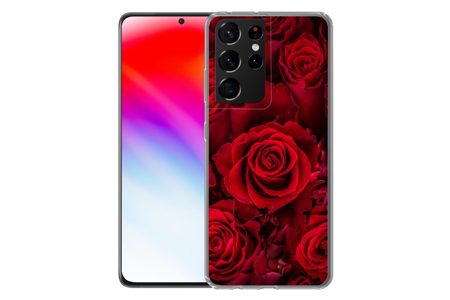MuchoWow Handyhülle für Samsung Galaxy S21 Ultra Blumen - Rosen - Rot, Phone Case, Silikon, Schutzhülle Dünn