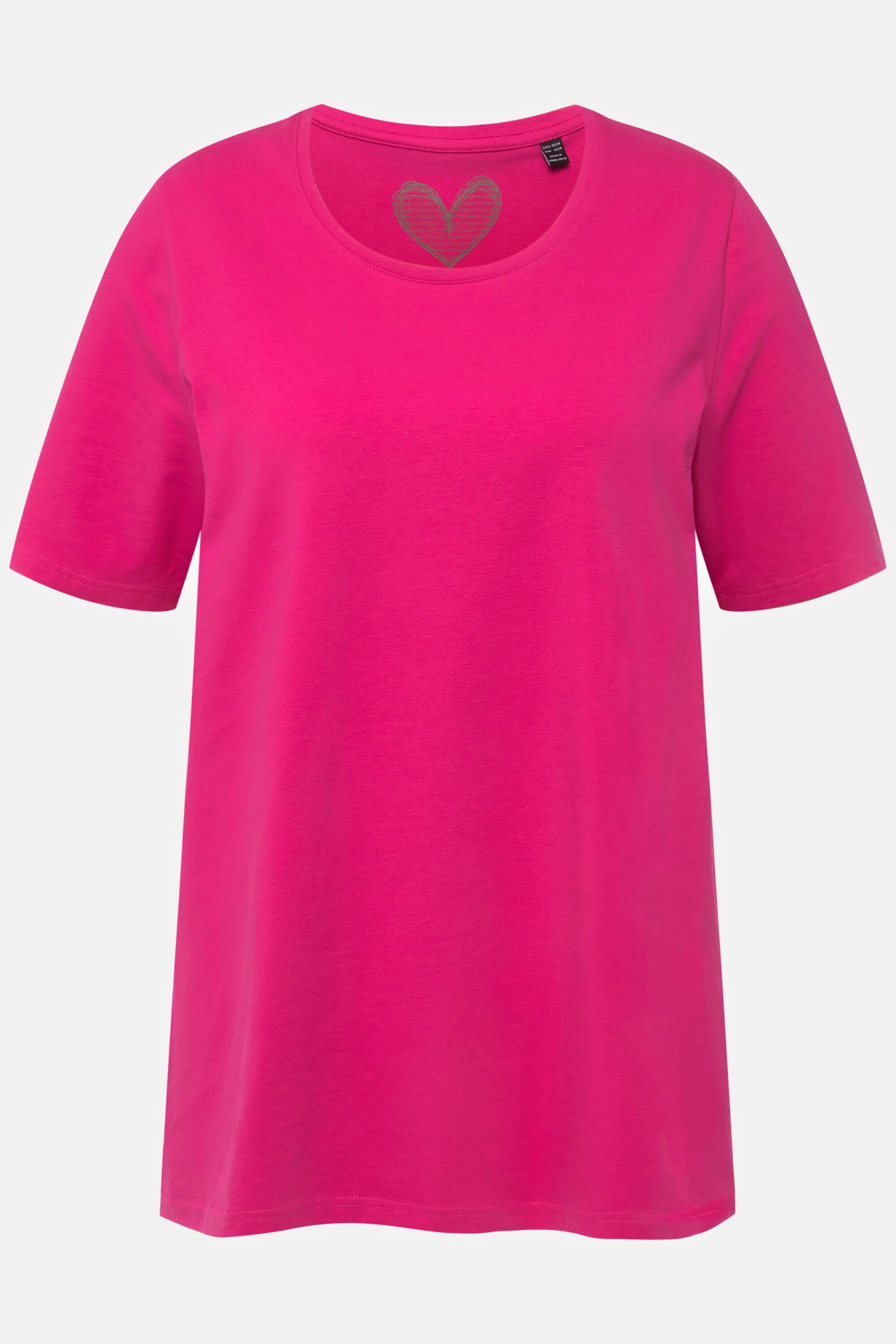 Ulla Popken Halbarm Rundhalsshirt A-Linie T-Shirt Rundhalsausschnitt pink fuchsia