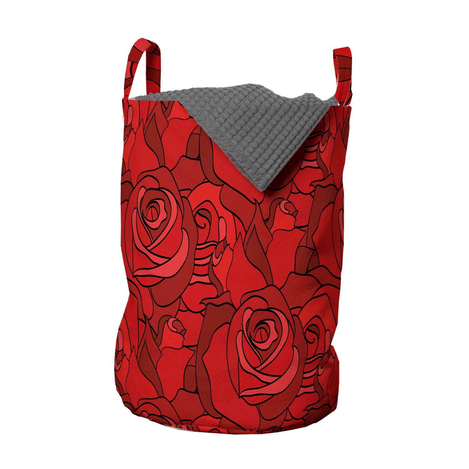 Abakuhaus Wäschesäckchen Wäschekorb mit Griffen Kordelzugverschluss für Waschsalons, Rosen Rose Blumen-Gekritzel-Motiv