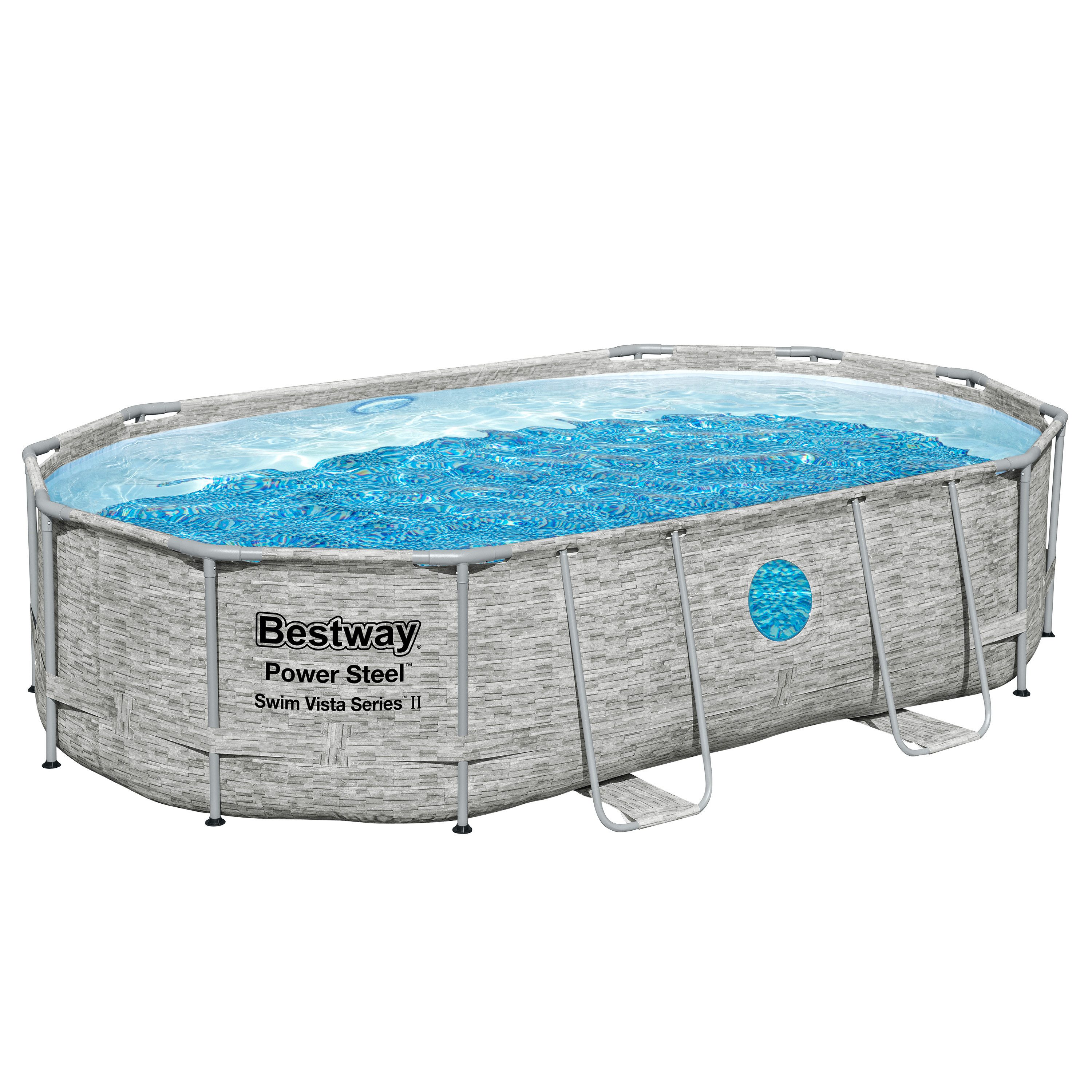 Bestway Framepool Power Steel™ Swim Vista Series™ (Packung, ohne Zubehör), 488 x 305 x 107 cm, Inkl. Bullaugen
