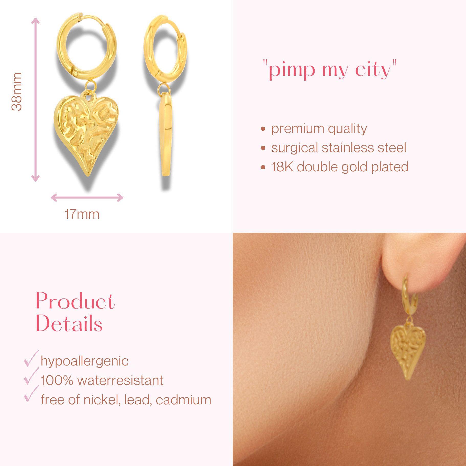 Ars-Argenti Paar Ohrhänger Glamouröse Ohrhänger Ohrringe-18K doppelt vergoldet inkl. Geschenkbox, Hypoallergen - Wasserfest - Nickel/Blei-frei