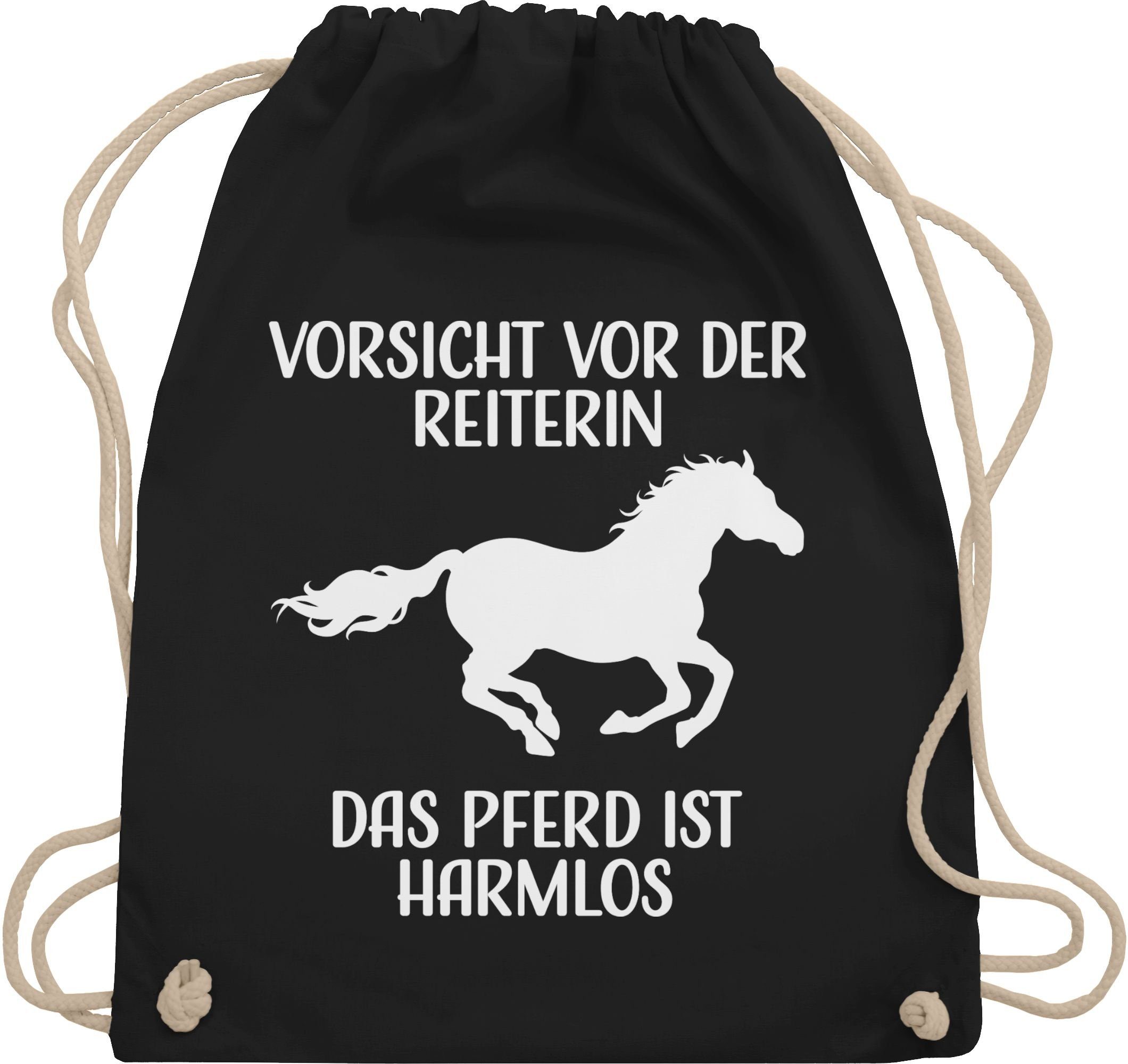 Shirtracer Turnbeutel Vorsicht vor der Reiterin - Das Pferd ist Harmlos - weiß, Pferd