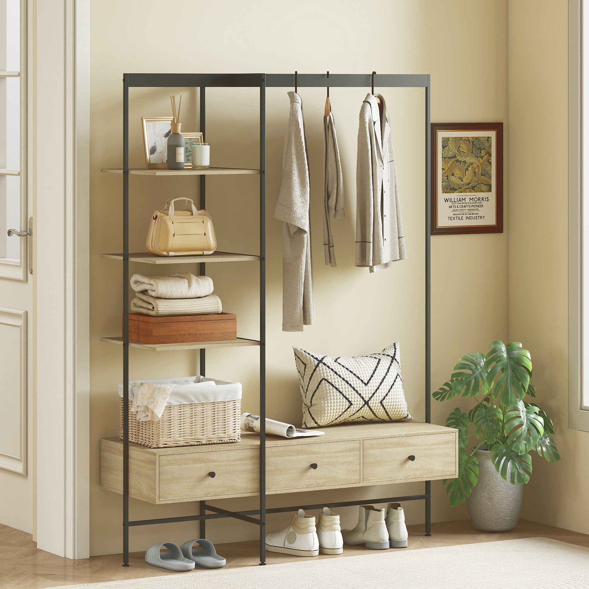 HOMCOM Garderobenständer Garderobenständer mit Regalen, Kleiderstange, 180cm Kleiderständer, (Set, 1 St., 1), Multifunktionale Flurgarderobe mit hohem Stauraum
