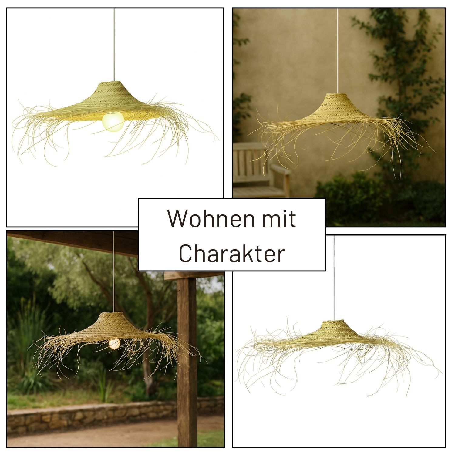 Marrakesch Orient & Mediterran Interior Pendelleuchte Pendelleuchte Mayari im Boho-Design aus Bast gefertigt, in Natur 50 cm, Handarbeit – Bild 5 von 5