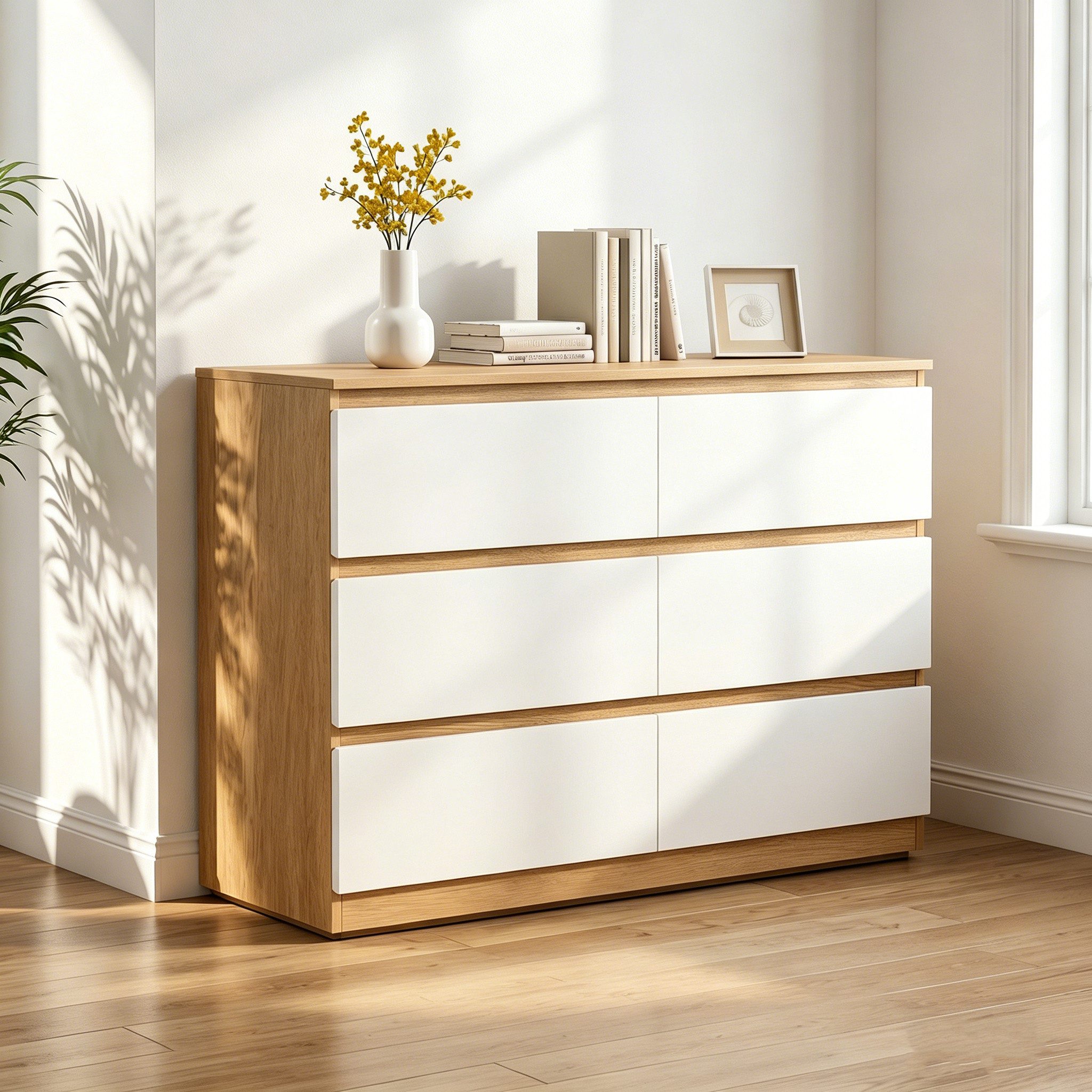 GRAVFORCE Sideboard Kommode mit 6 Schubladen, Holzoptik, 100x30x70 cm (1 St), Stauraumschrank für Schlafzimmer, Wohnzimmer & Büro