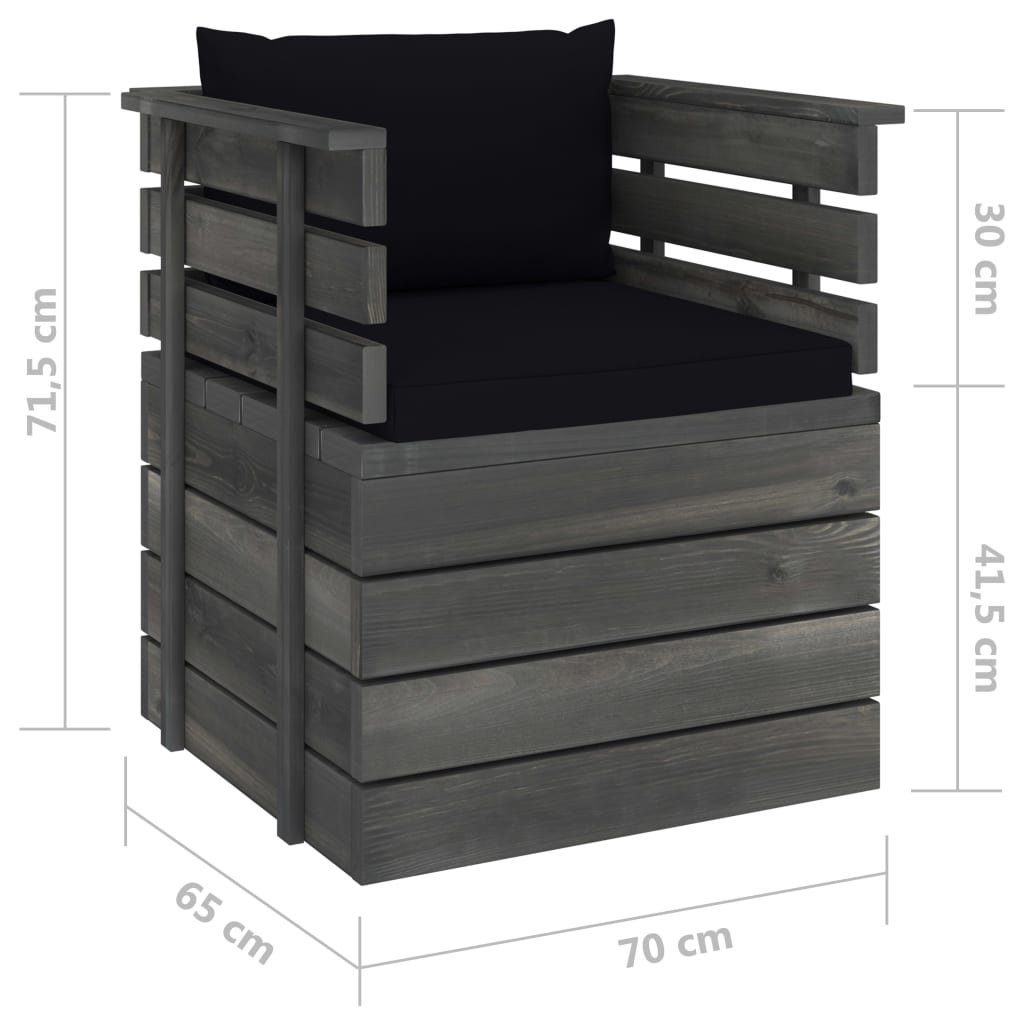 Teile Gartensessel Kissen Schwarz 1 mit Loungesofa Kiefernholz, vidaXL