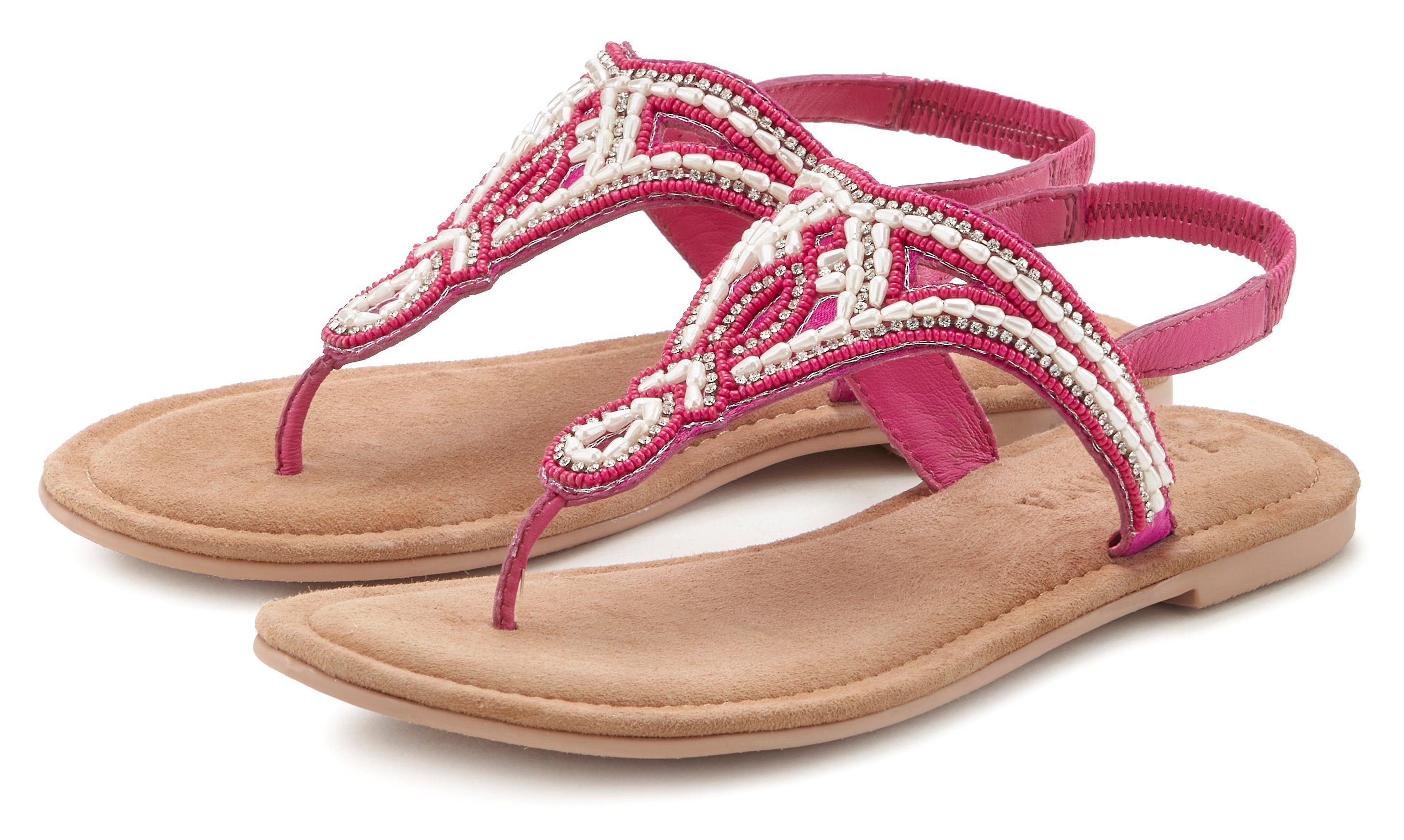 LASCANA Zehentrenner Sandale, Pantolette mit Perlen günstig online kaufen