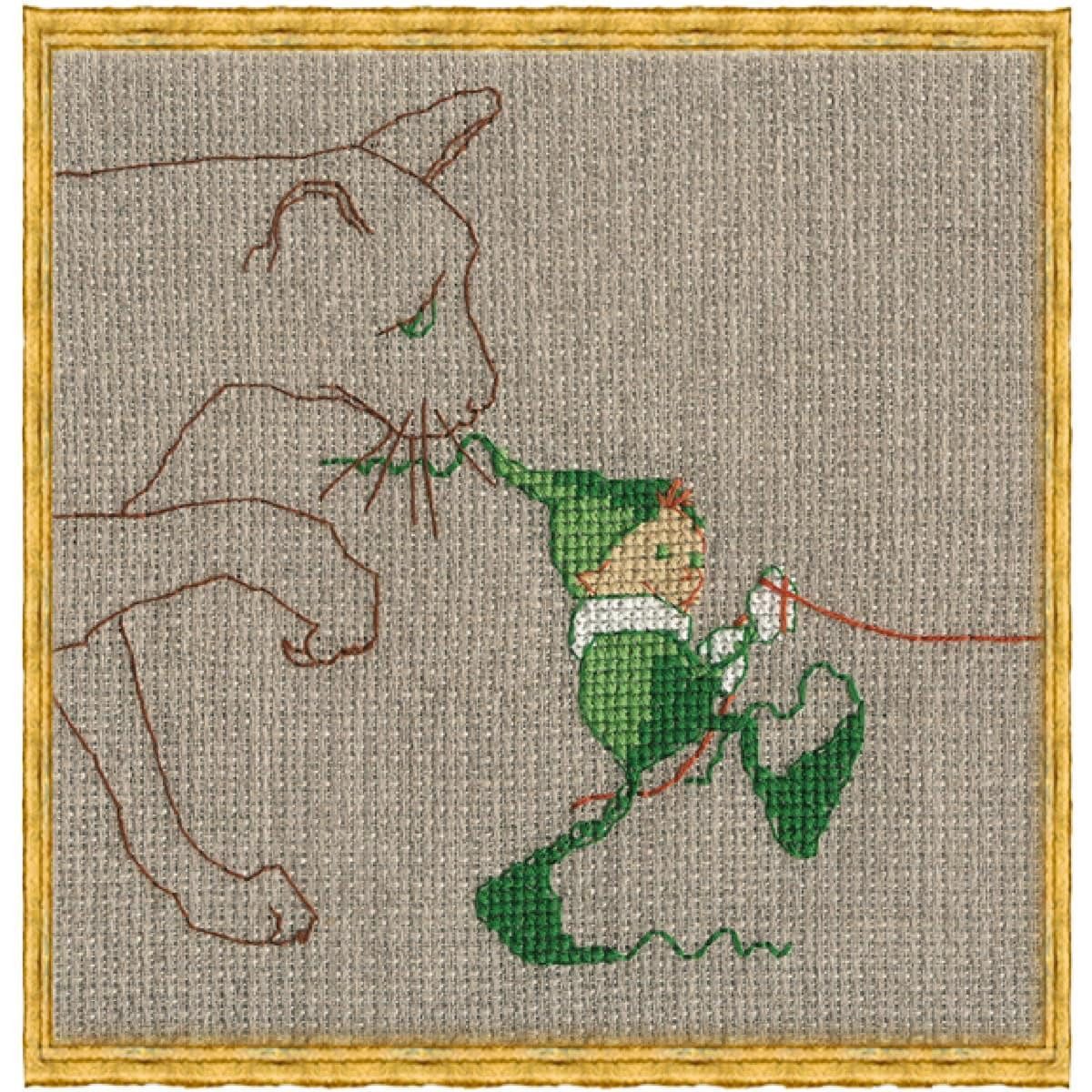 Kreativset Nimue Kreuzstich Set "Mic 6 - Die Katze", Zählmuster, 48K, 11x13cm