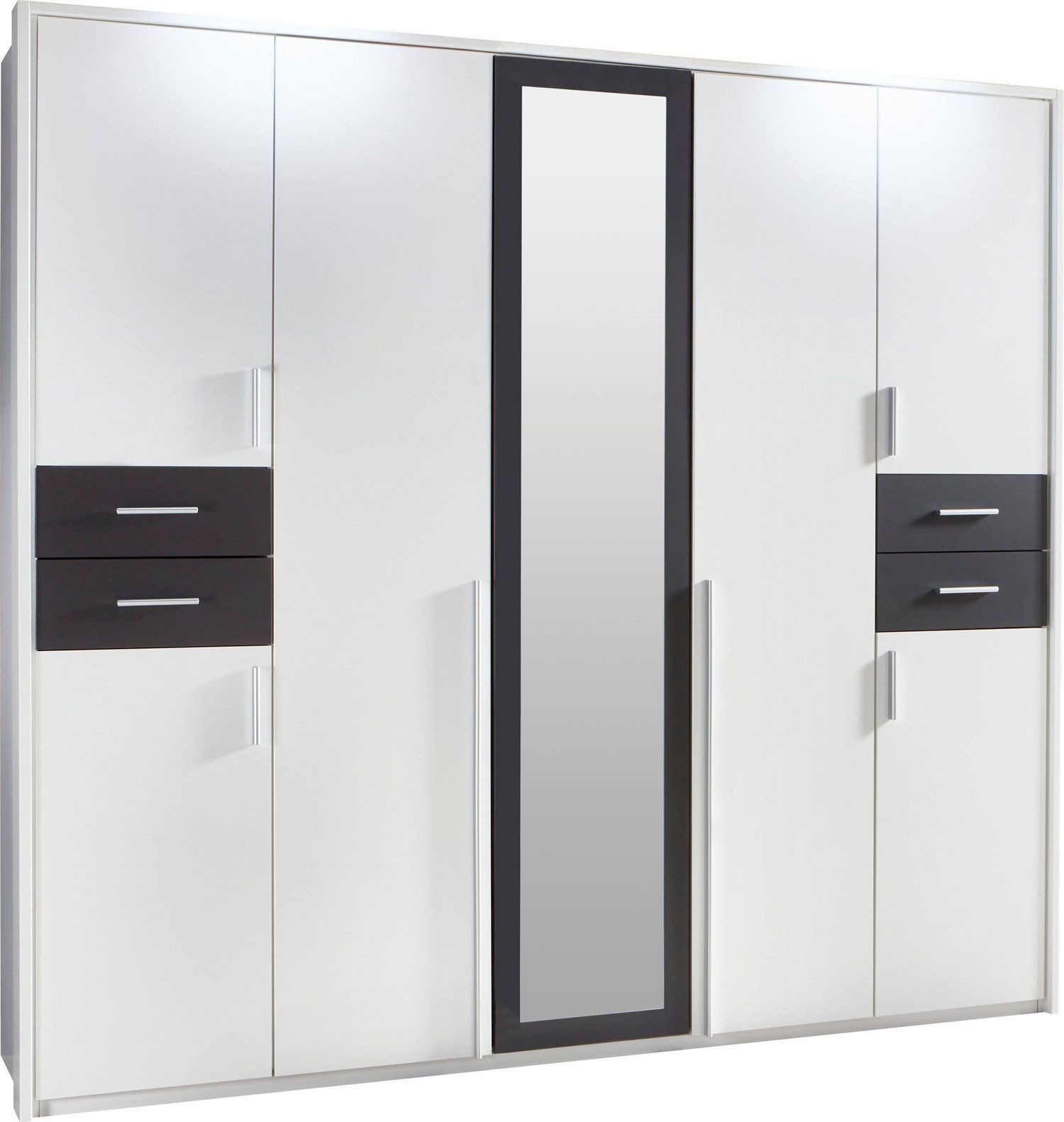 Wimex Kleiderschrank Vegas (mit Türen, mit Spiegel, mit Schubladen, 1-St., moderner Kleiderschrank 7-türig) 7-türig 228x58x210cm weiß graphit mit Spiegel