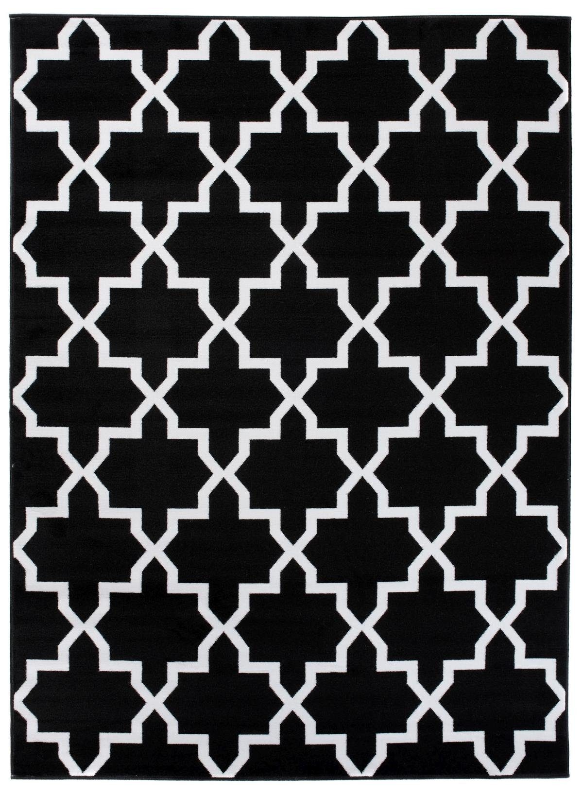 Designteppich Modern Teppich Geometrische Muster schwarz weiß - Kurzflor, Mazovia, 80 x 150 cm, Geeignet für Fußbodenheizung, Höhe 7 mm, Kurzflor