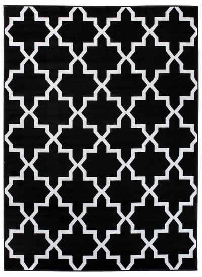 Designteppich Modern Teppich Geometrische Muster schwarz weiß - Kurzflor, Mazovia, 140 x 200 cm, Geeignet für Fußbodenheizung, Höhe 7 mm, Kurzflor
