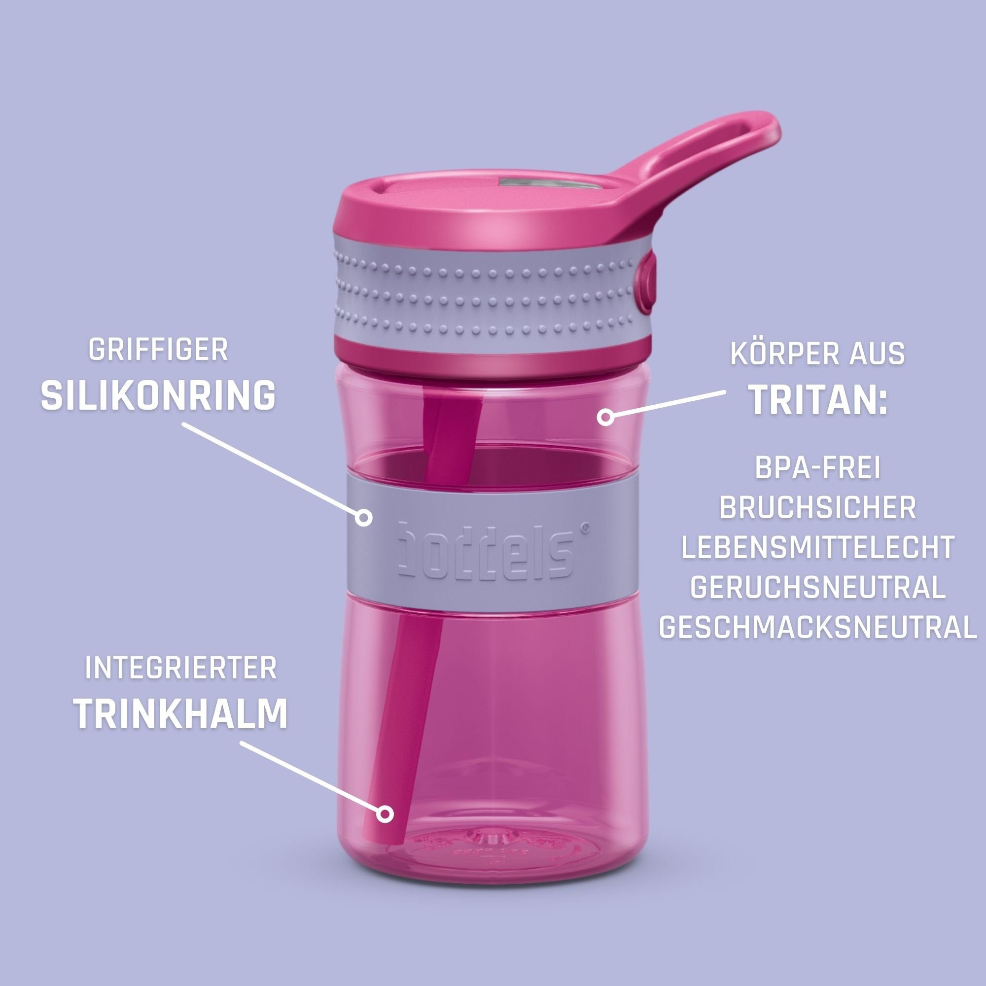 400ml boddels / EEN Pink Trinkflasche und Kinder, Auslaufsicher, Lavendelblau geruchsneutral Geschmacks- Ein-Hand Bedienung, für
