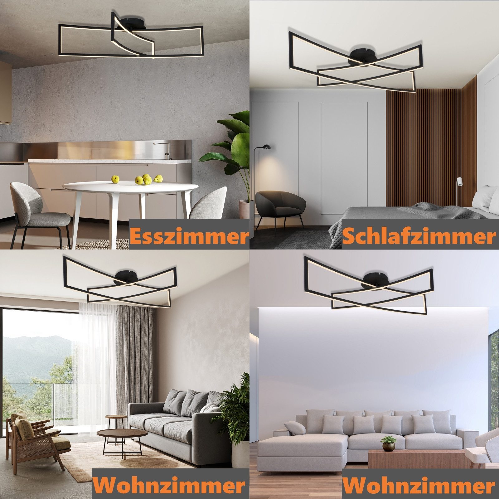 IMPTS Deckenleuchte Deckenleuchte Deckenlampe Schwarz 2 Rechteck 3000k Warm günstig online kaufen