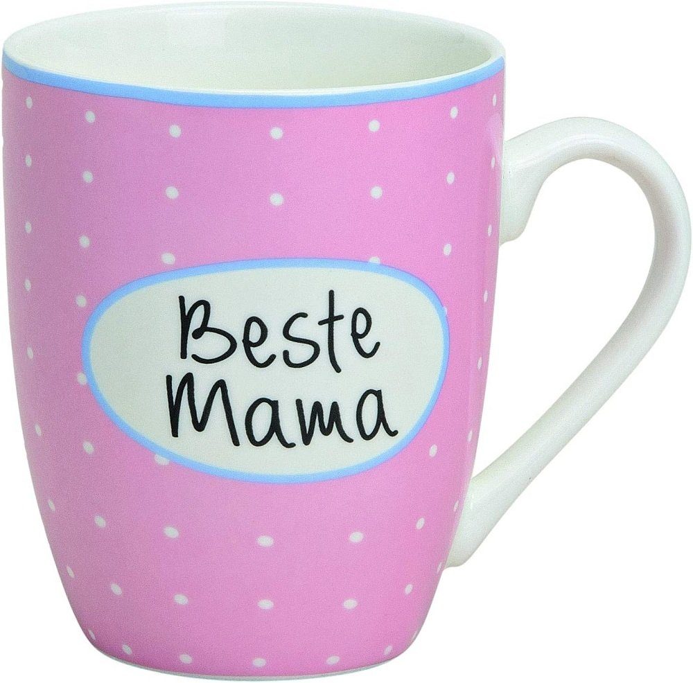 G. Wurm Tasse Becher Beste Mama Tasse aus Keramik rosa mit Punkt, Porzellan