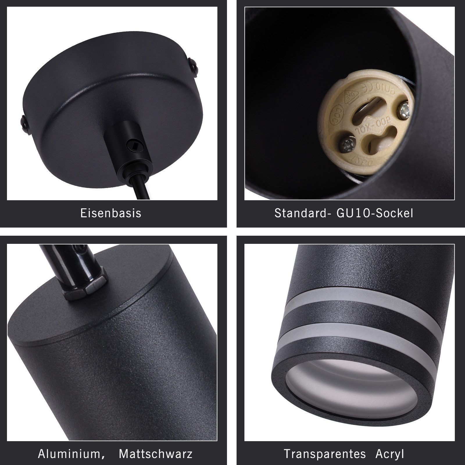 ZMH Pendelleuchte Pendelleuchte GU10 Zylinder Hängelampe 1 flammig Modern Aluminium, ohne Leuchtmittel