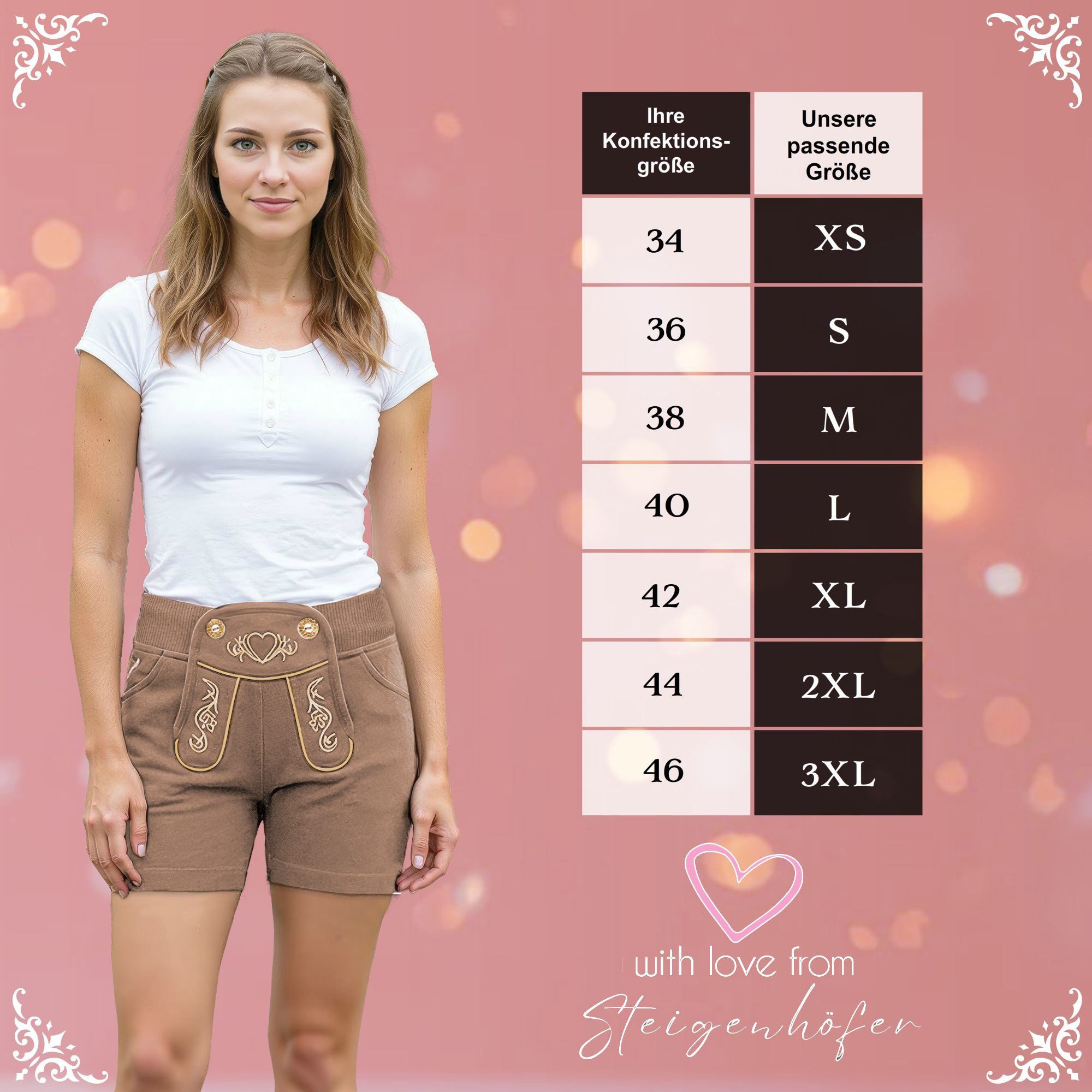 Steigenhöfer Manufaktur Lederhose Damen Lookalike - Kurze Jogginghose mit Kordelzug im Lederhosen Look Hotpants Jogging Damen Shorts Tracht - Oktoberfest Damen  – Bild 5 von 5