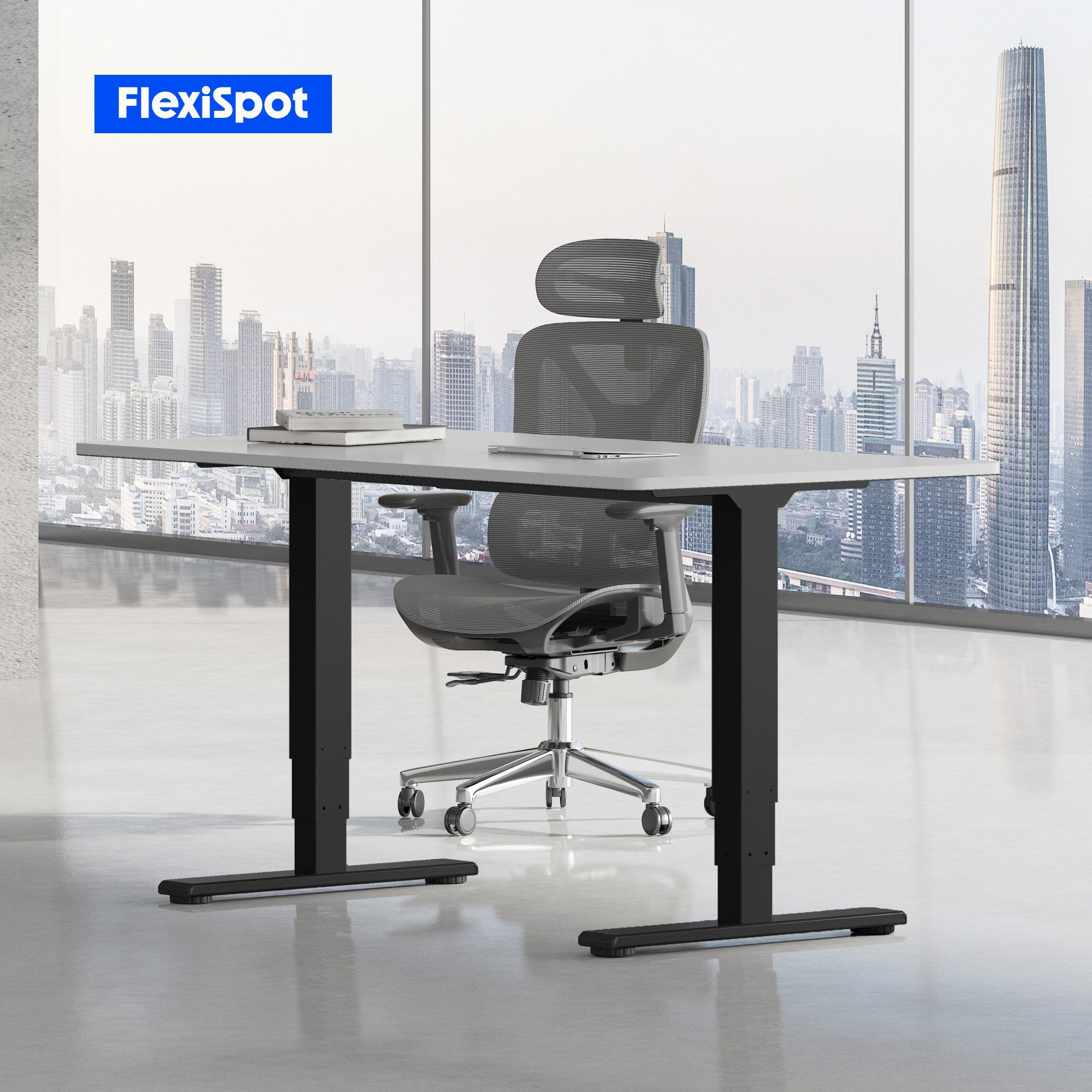 FLEXISPOT Schreibtisch Elektrisch Höhenverstellbarer Schreibtisch EC5 LITE mit Dualmotor (25MM einteiliger Tischplatte & 3-fach Teleskop, 4 Speicherhöhen & Anti – Bild 2 von 5