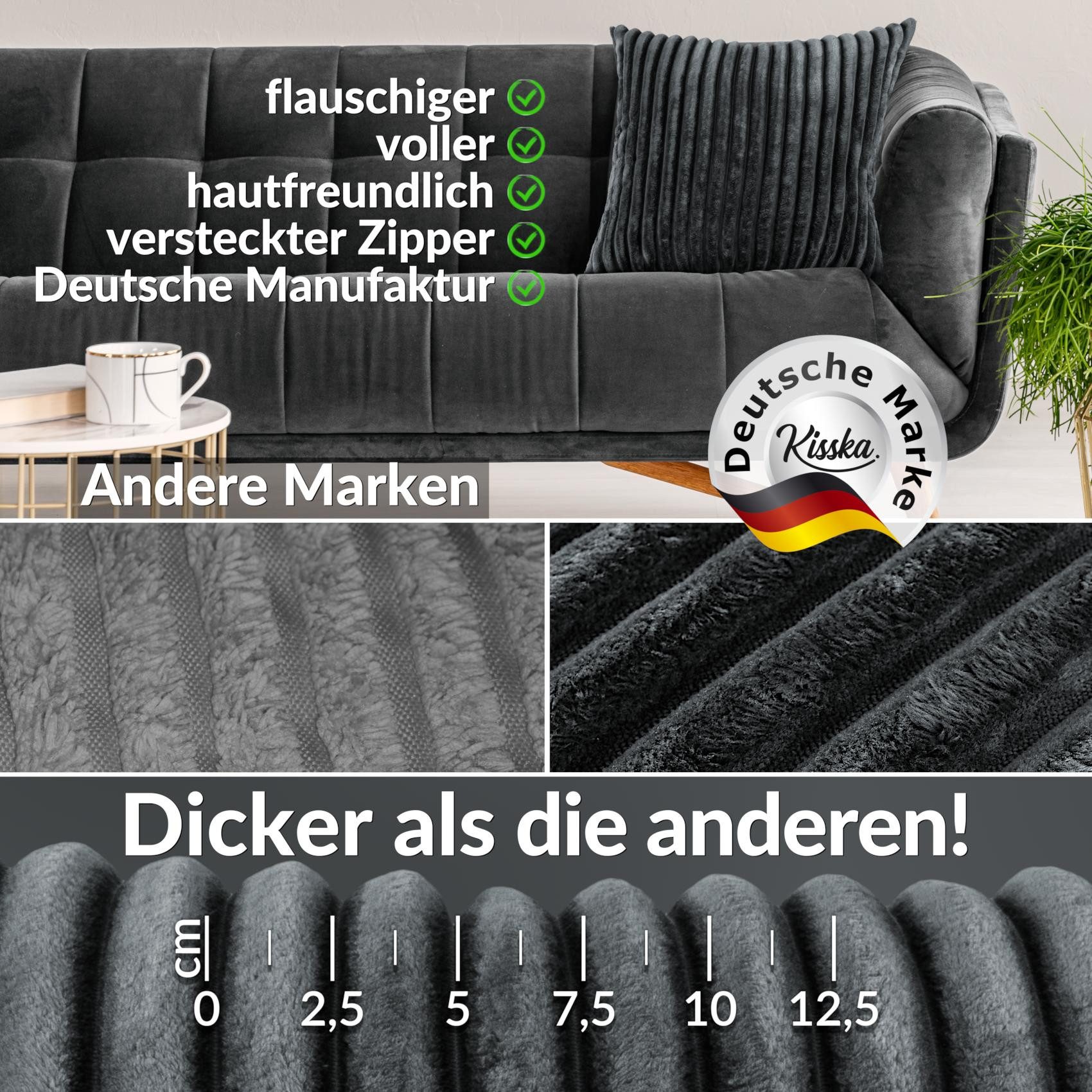 Kisska Dekokissen LILLI BIG CORD Velour Ambiente dekorieren, Kissenüberzug mit Füllung BIG-Cord UNI 40x40cm Einfarbig Grau