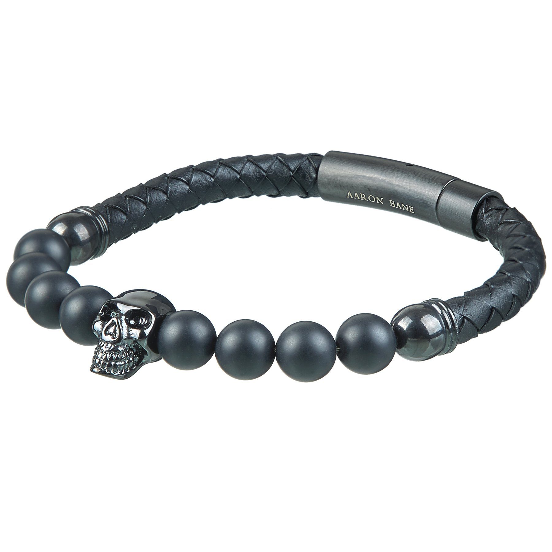 mit Armband BLACK Herren geflochten Bane Lederarmband (1-tlg) schwarz Klickverschluss Aaron SKULL