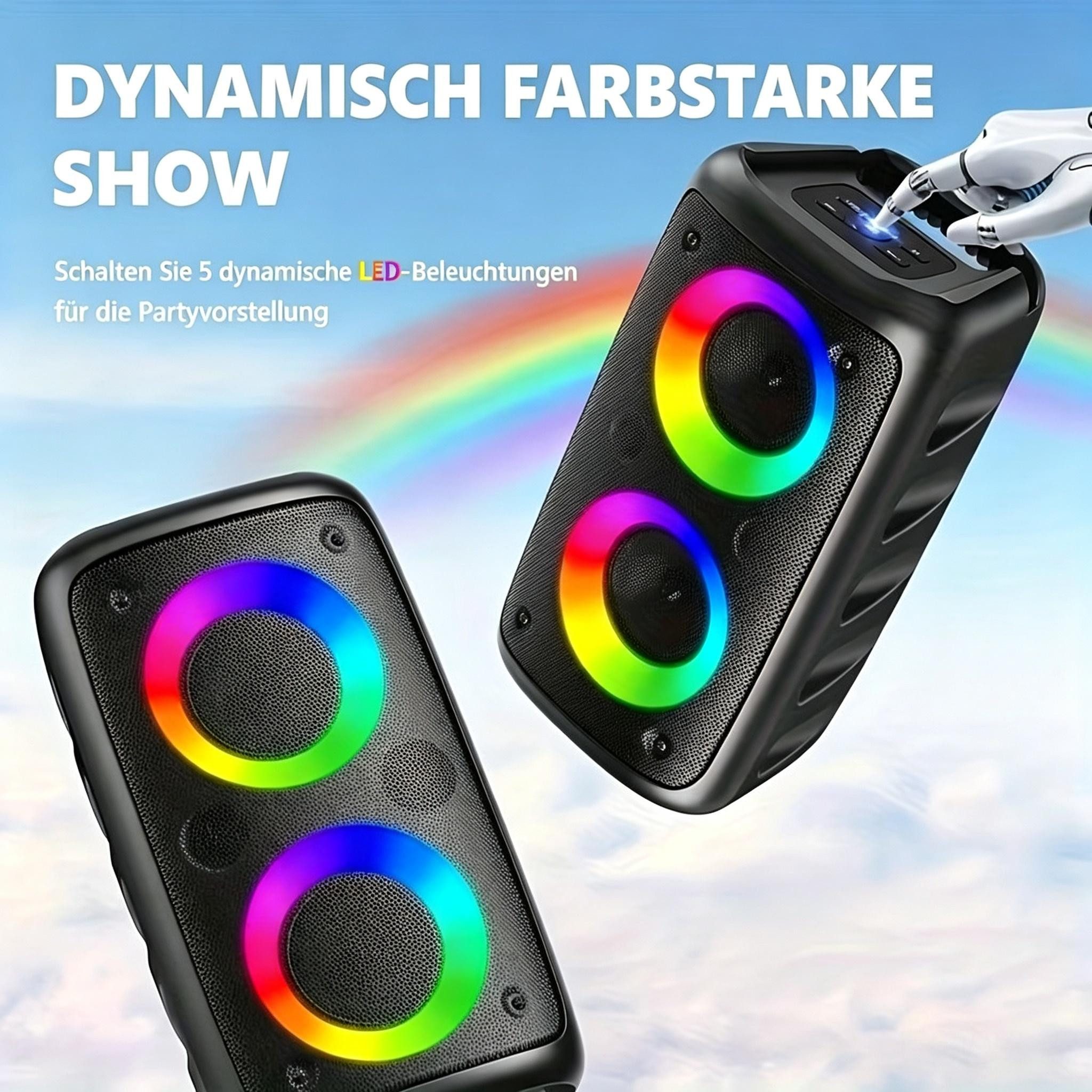 AIBISTAR RGB Bluetooth Lautsprecher Party-Lautsprecher 2400mAh, Mikrofon, Bass Bluetooth-Lautsprecher 2-Kanal-System (Bluetooth / AUX / USB / SD-Karte, 40 W, 24 – Bild 4 von 5